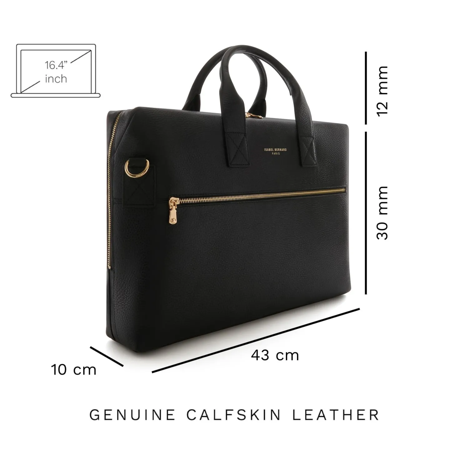 Honoré Anique zwarte leren handtas van kalfsleer met 16.4 inch laptopvak