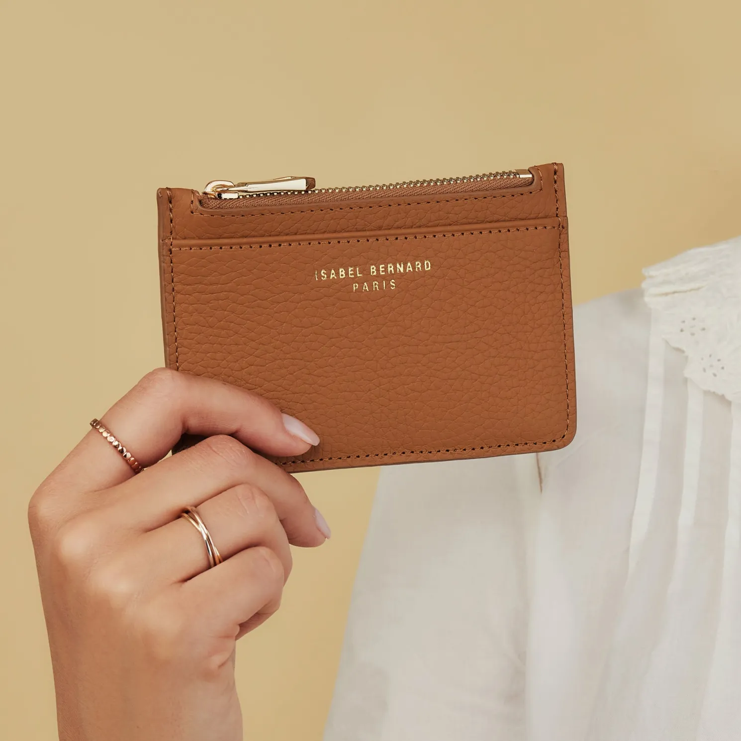 Honoré Aveline camel leren pasjeshouder van kalfsleer