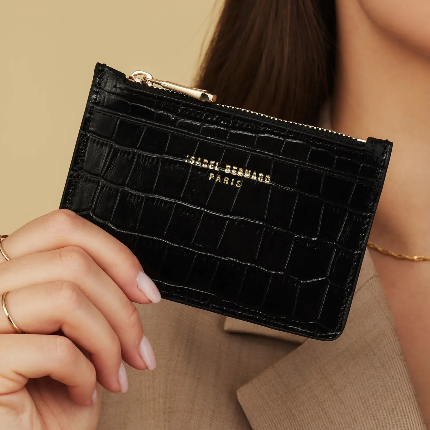 Honoré Aveline croco zwarte leren pasjeshouder van kalfsleer