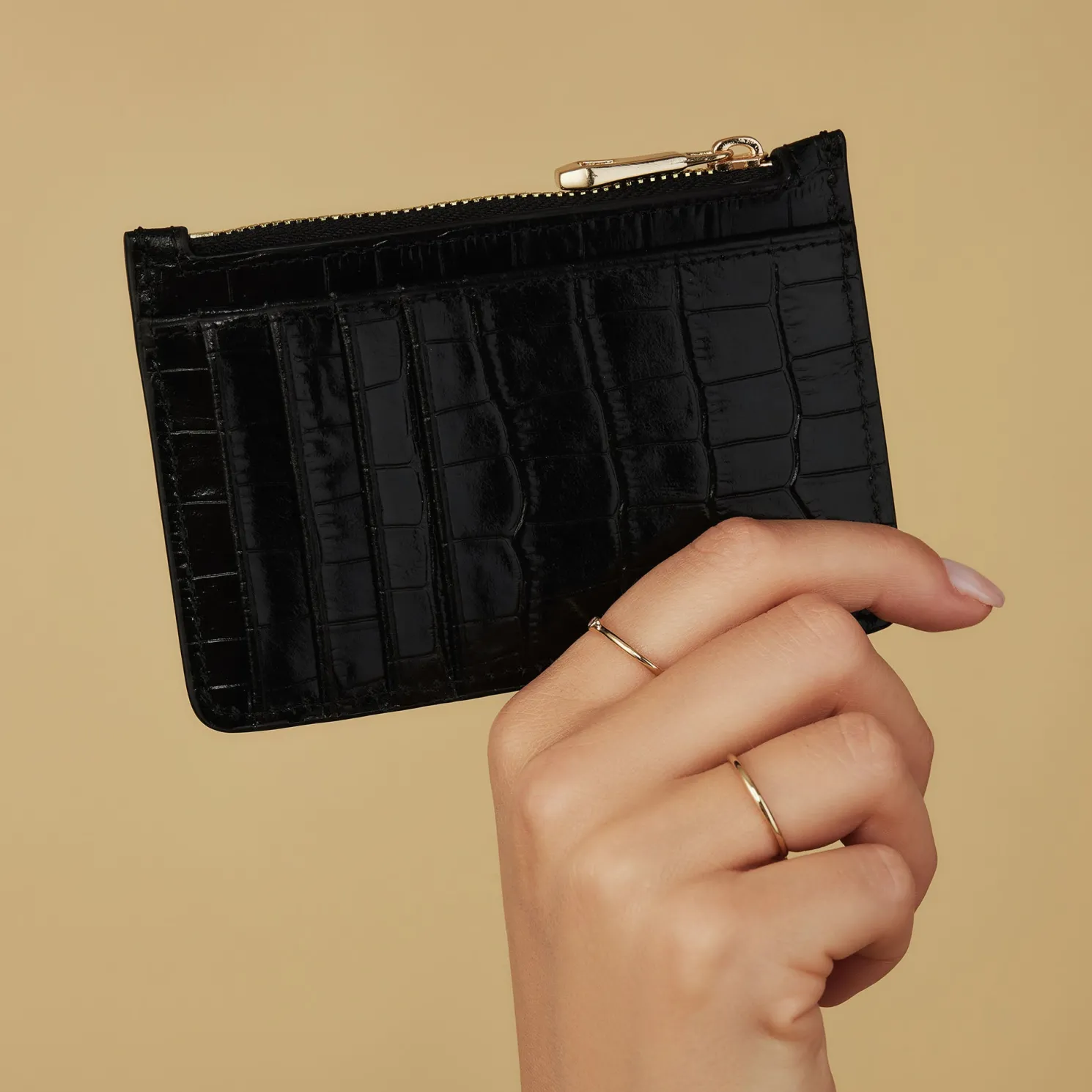 Honoré Aveline croco zwarte leren pasjeshouder van kalfsleer