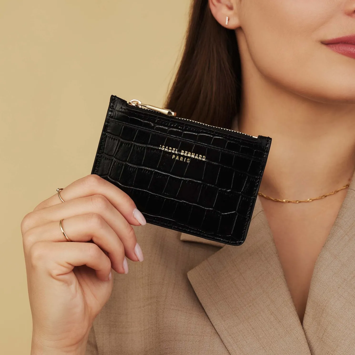 Honoré Aveline croco zwarte leren pasjeshouder van kalfsleer