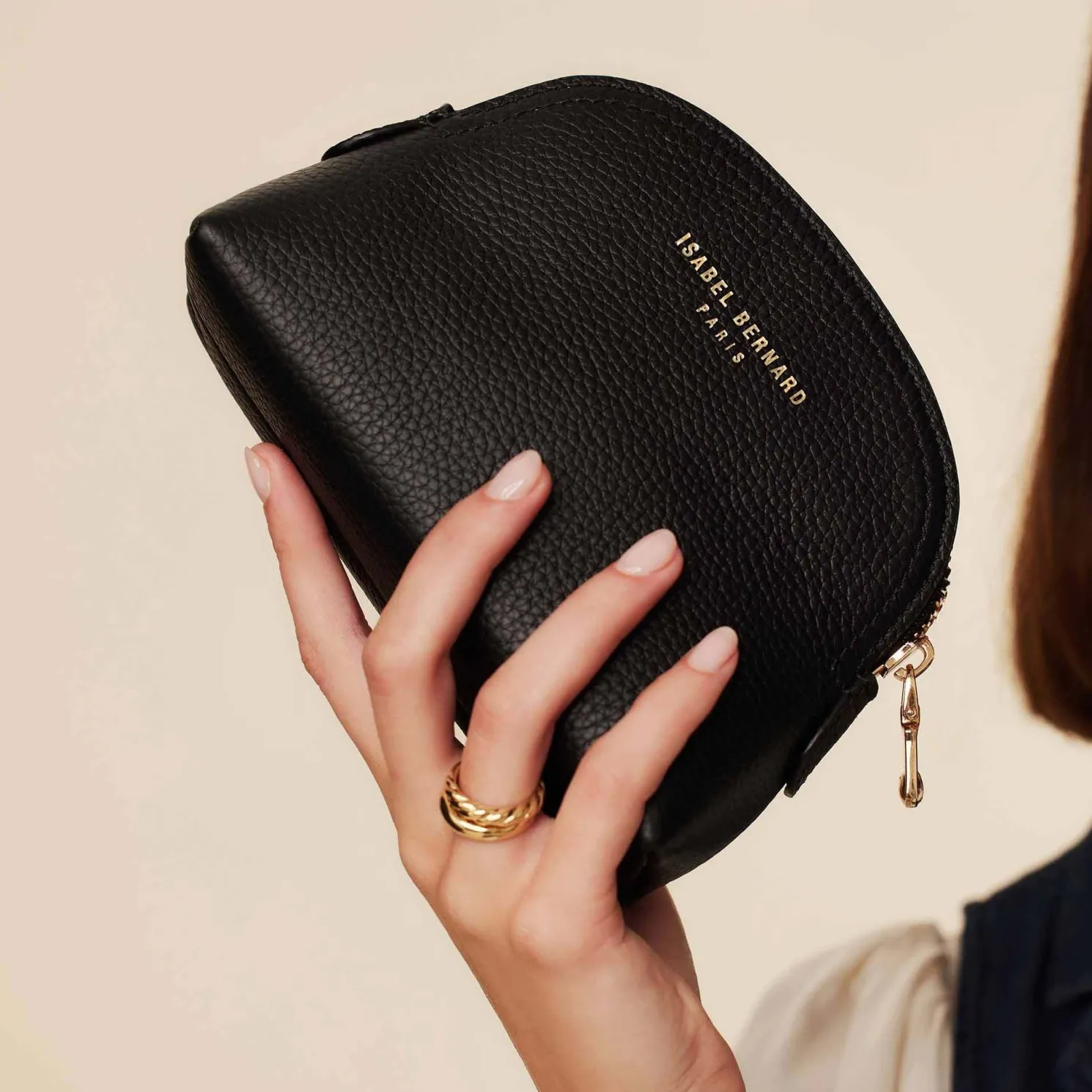 Honoré Babette zwarte leren toilettas van kalfsleer