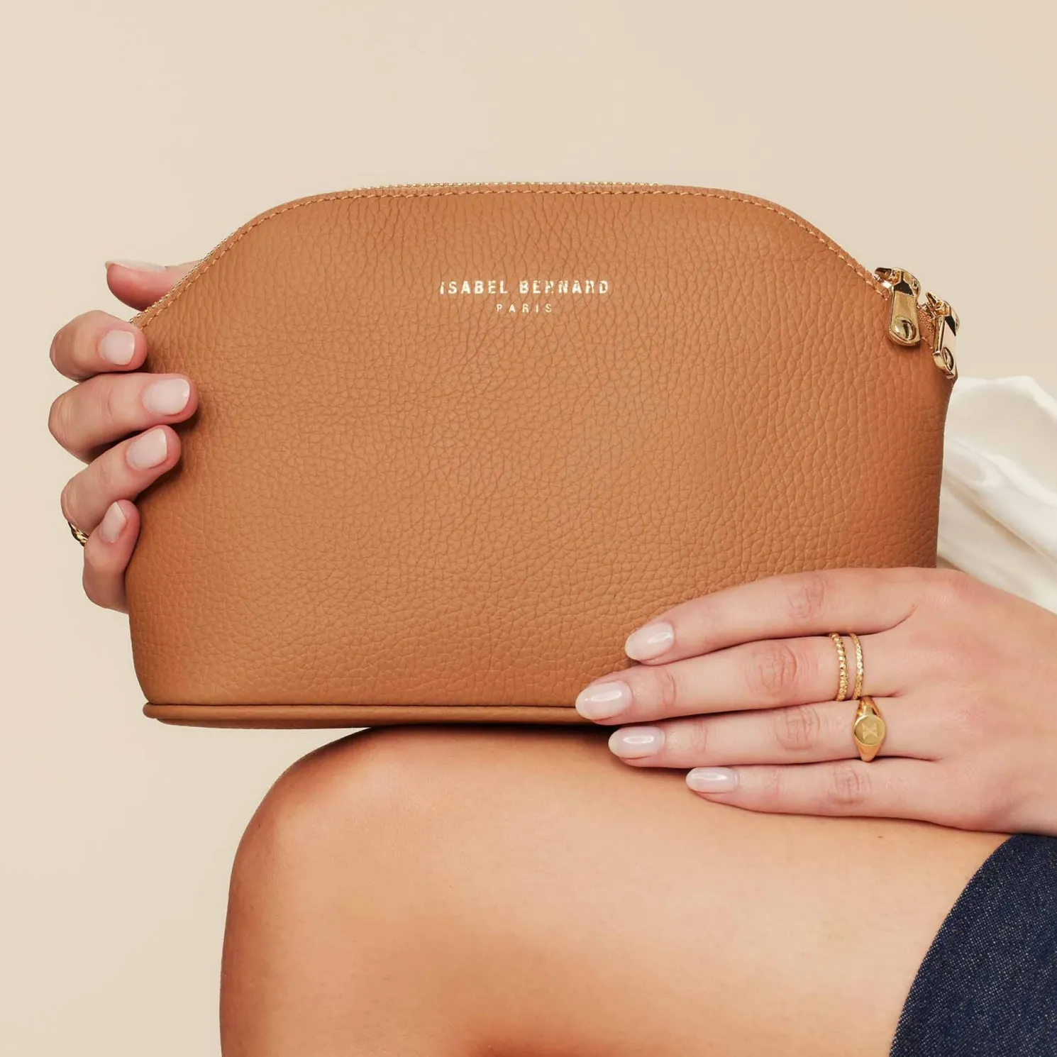 Honoré Brunelle camel leren toilettas van kalfsleer