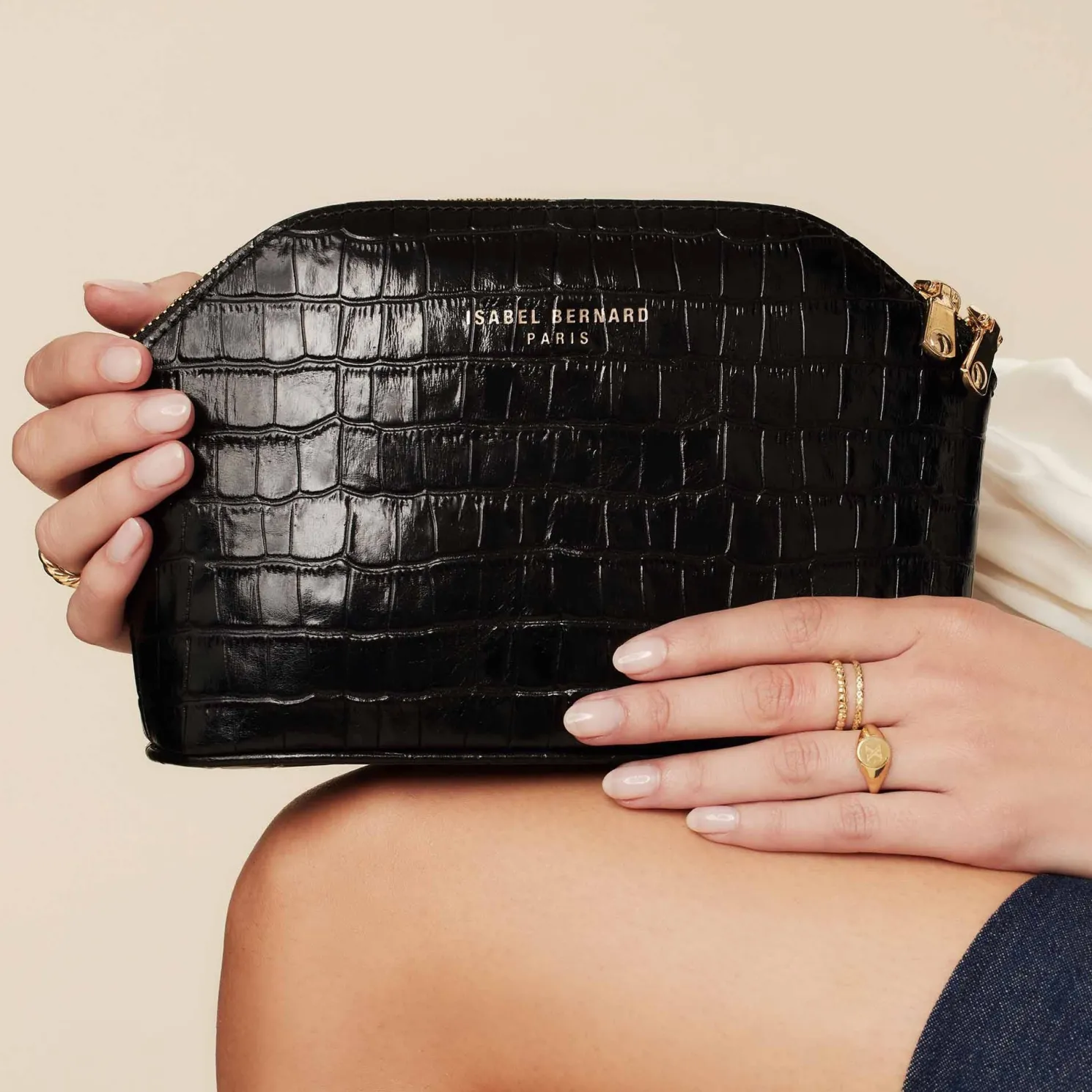 Honoré Brunelle croco zwarte leren toilettas van kalfsleer