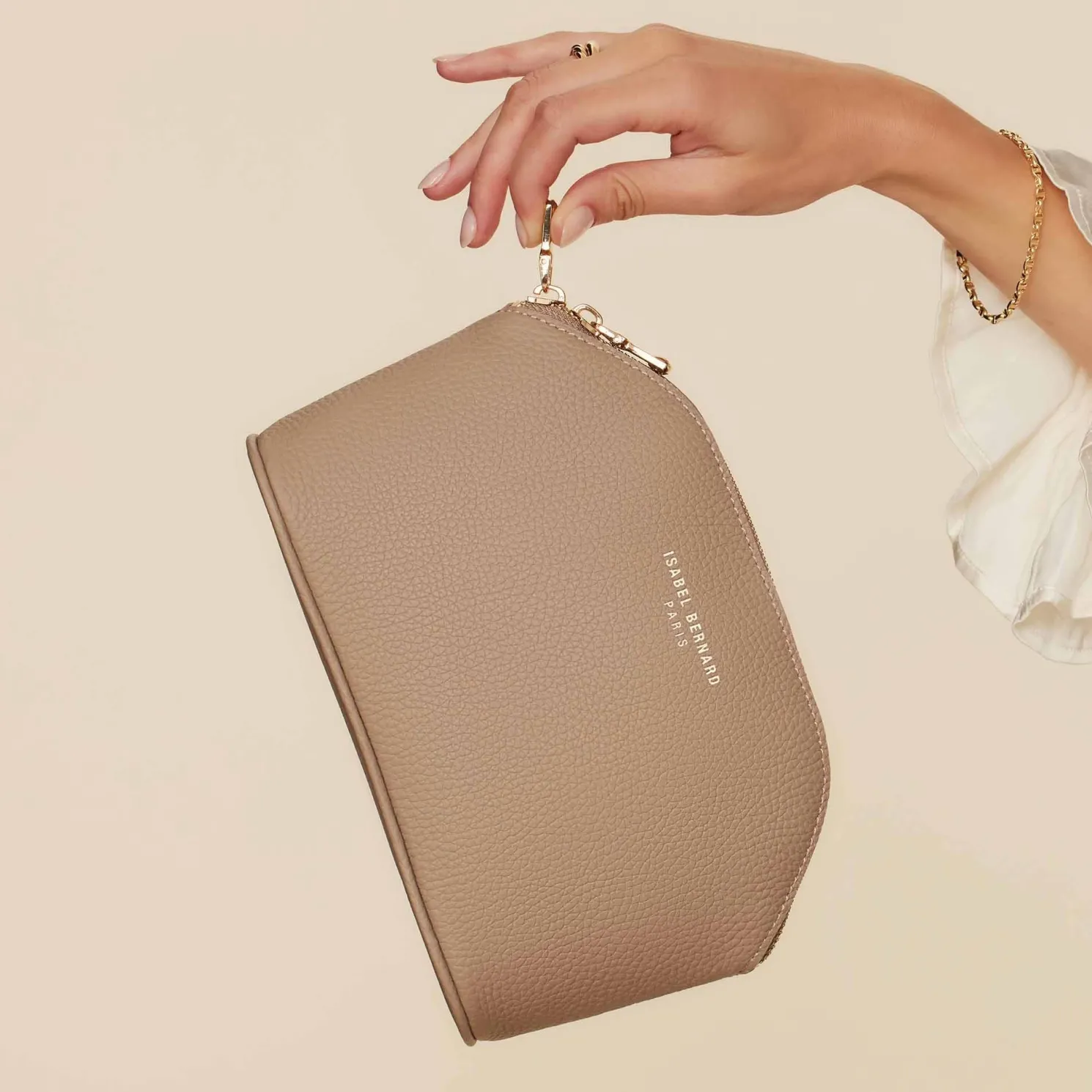 Honoré Brunelle taupe leren toilettas van kalfsleer