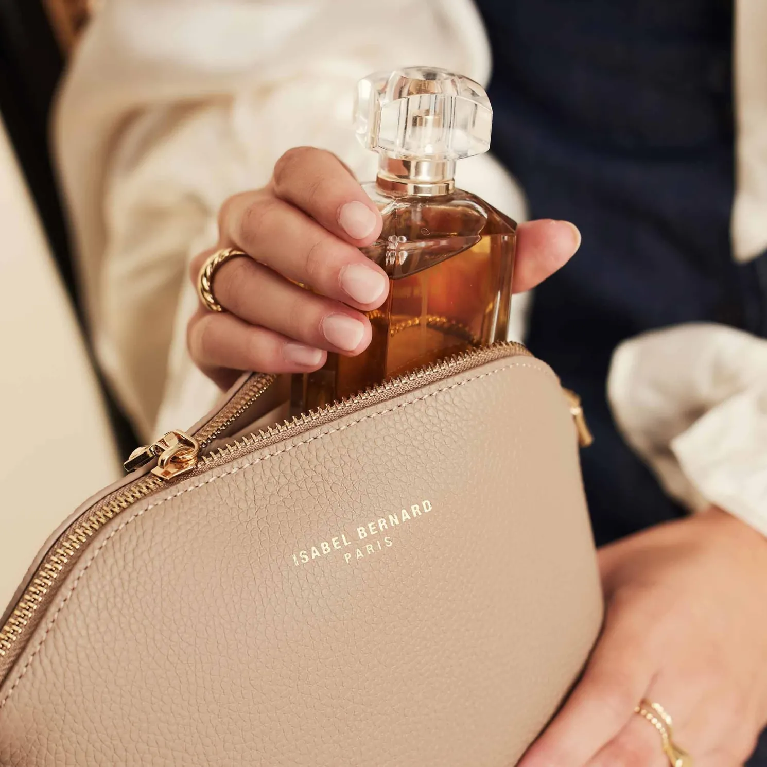 Honoré Brunelle taupe leren toilettas van kalfsleer