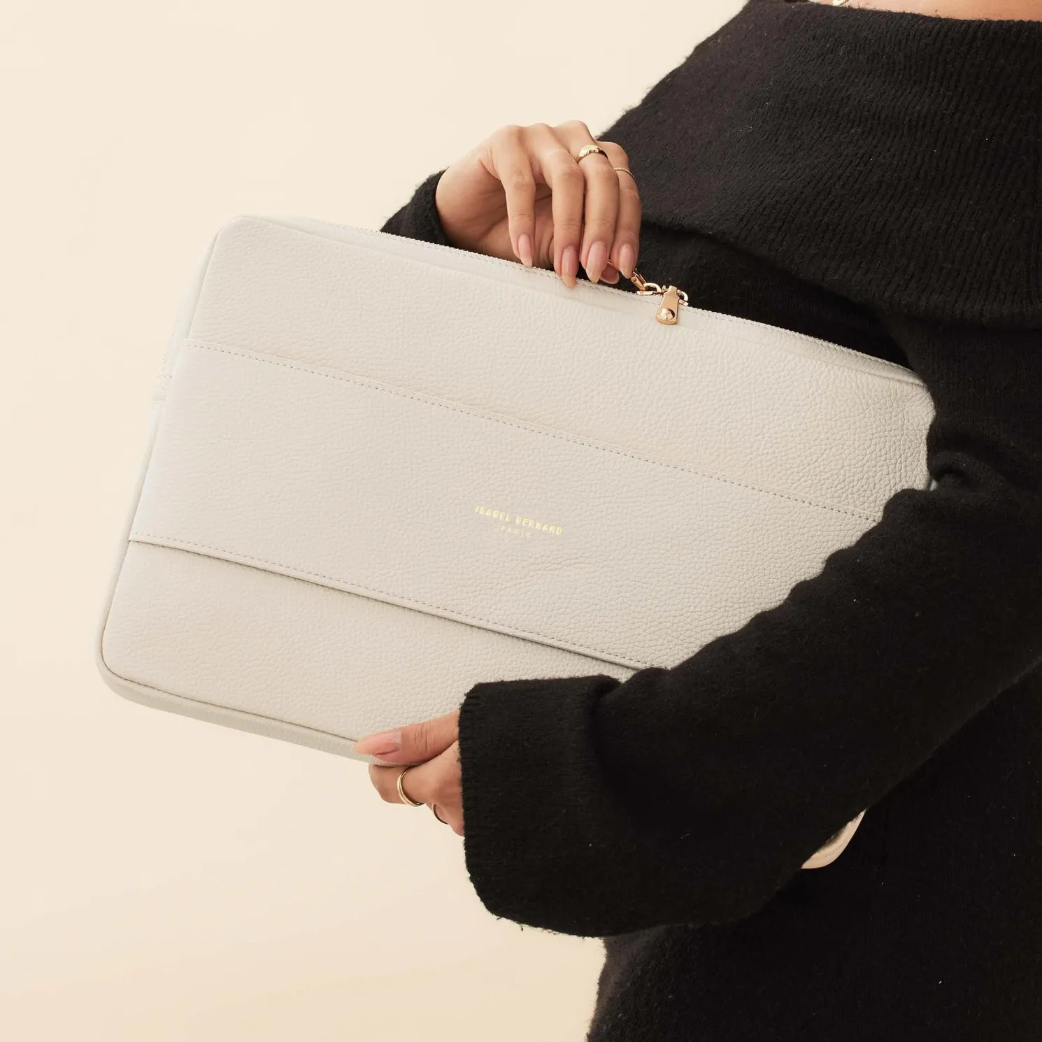 Honoré Caress crème leren laptop hoes van kalfsleer