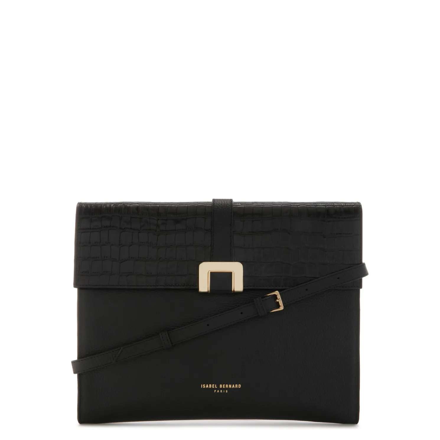 Honoré Clara croco zwarte leren laptop hoes van kalfsleer met schouderriem