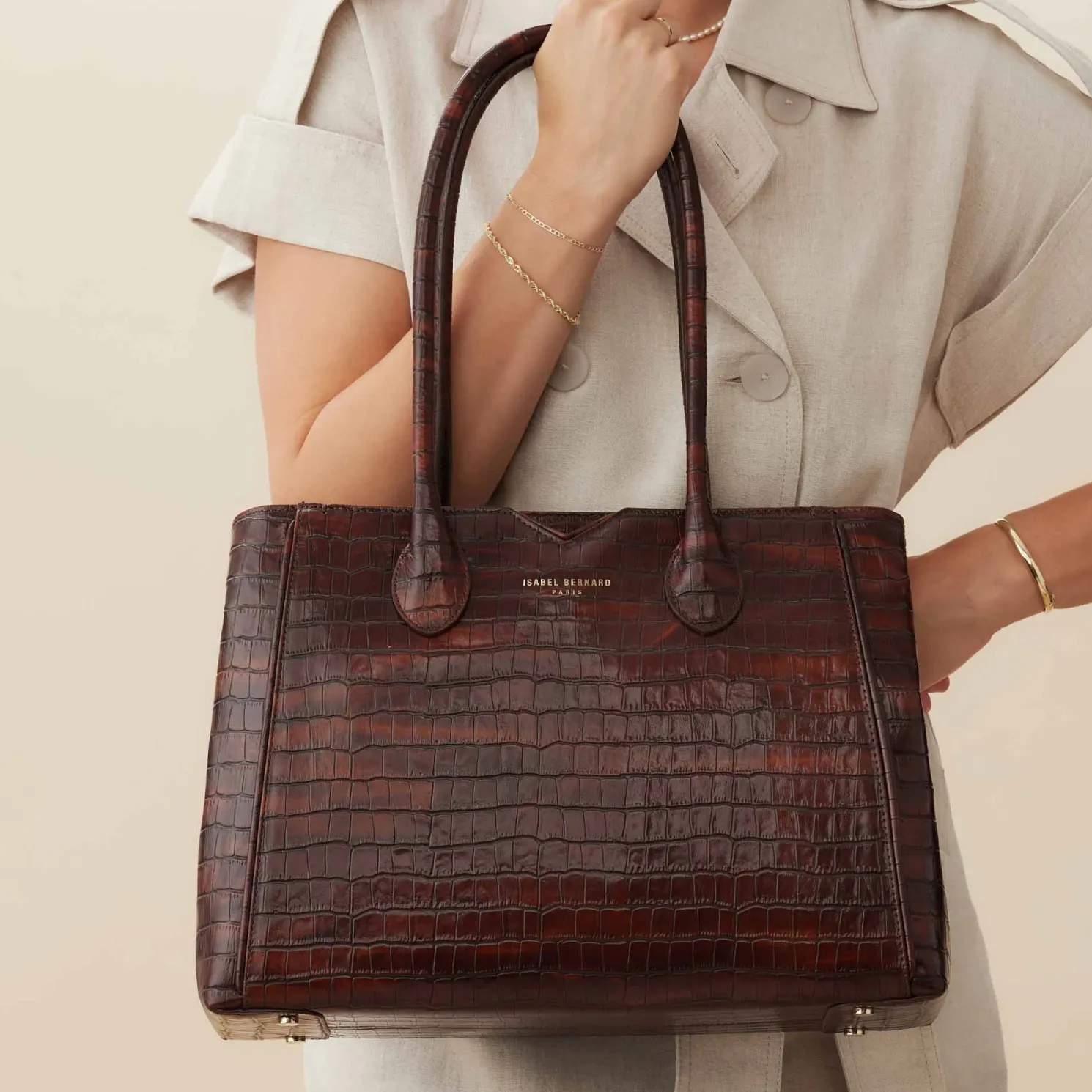 Honoré Cloe croco bruine leren handtas van kalfsleer