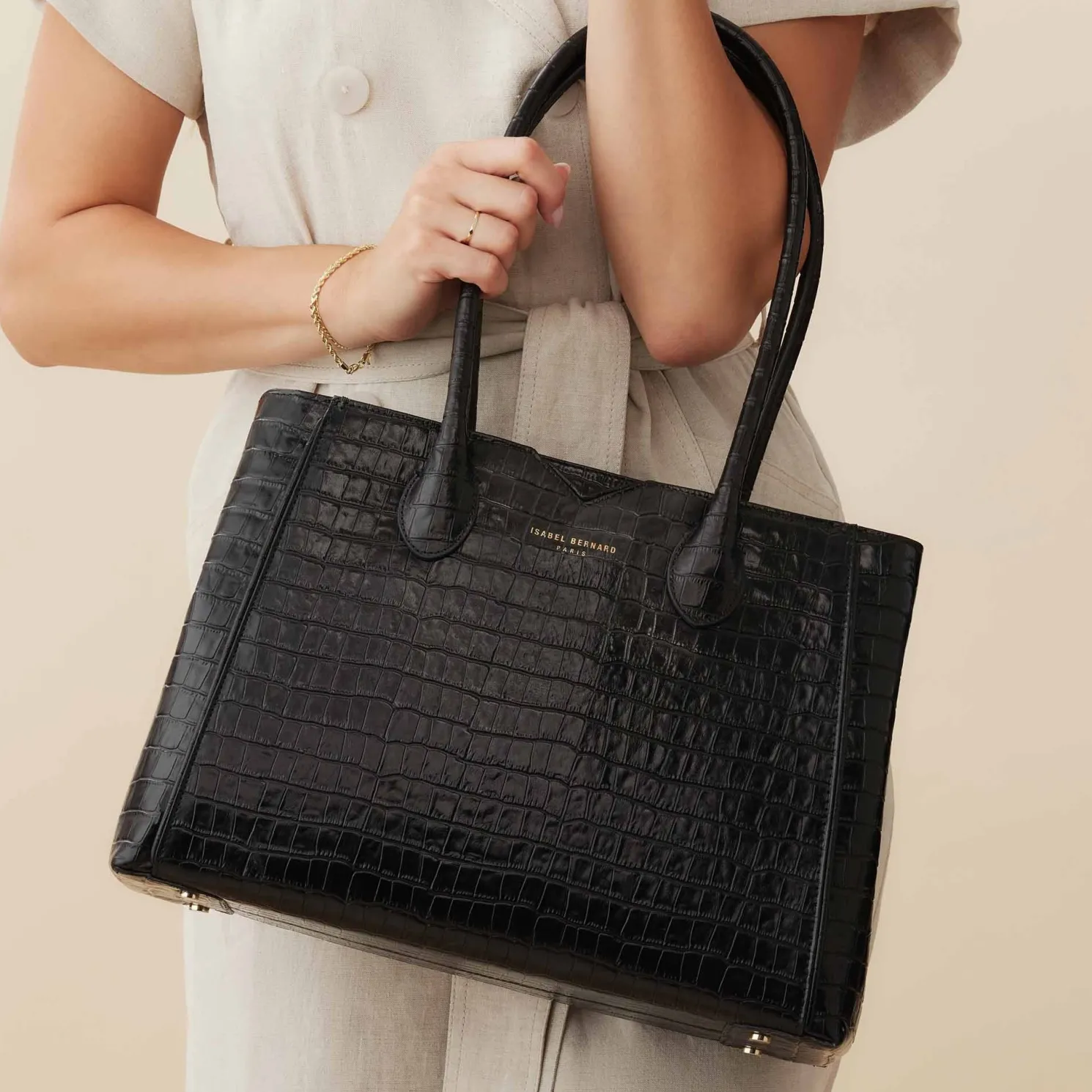 Honoré Cloe croco zwarte leren handtas van kalfsleer