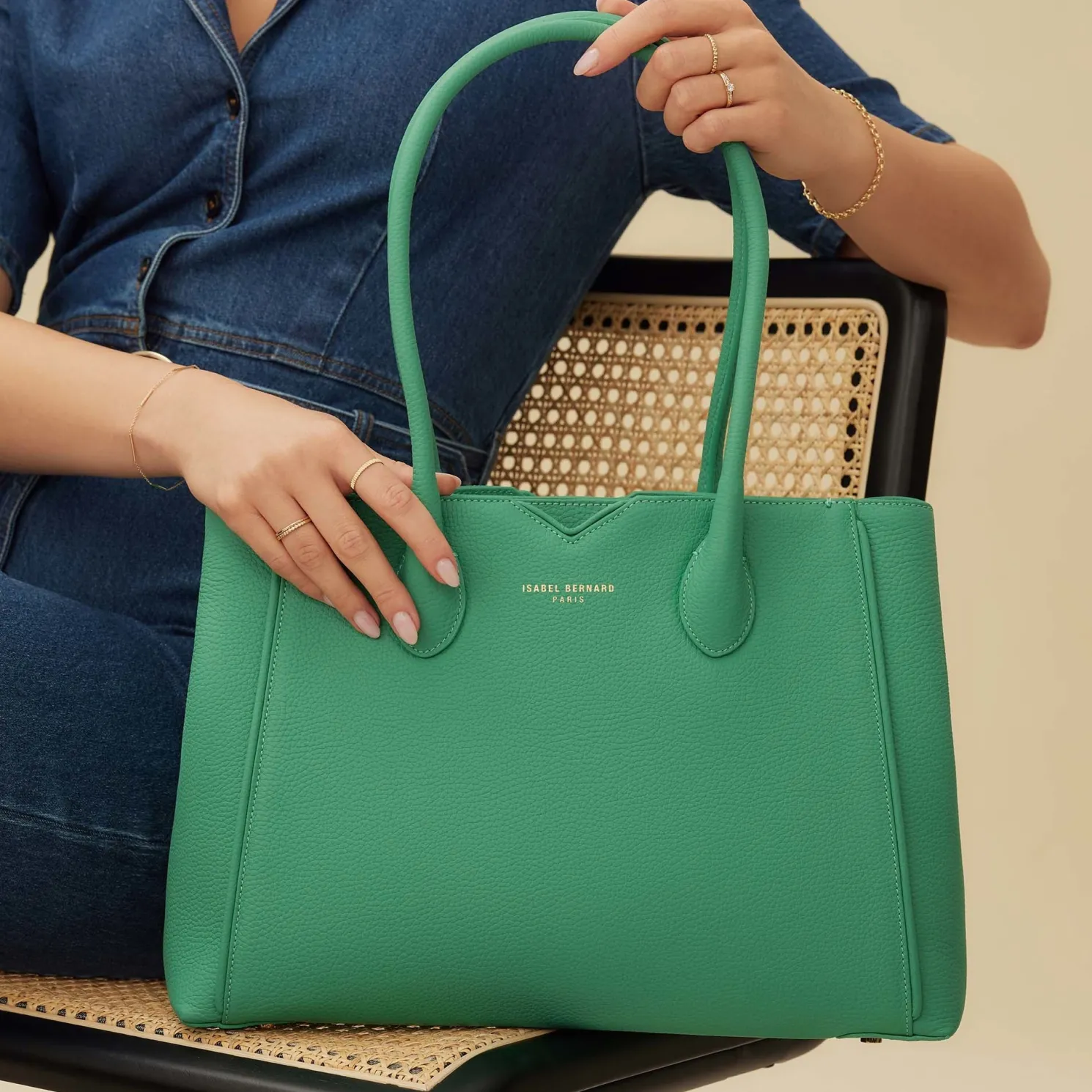 Honoré Cloe groene leren handtas van kalfsleer