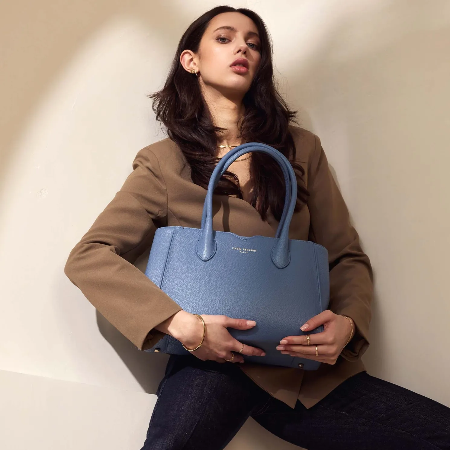 Honoré Cloe Midi blauwe leren handtas van kalfsleer