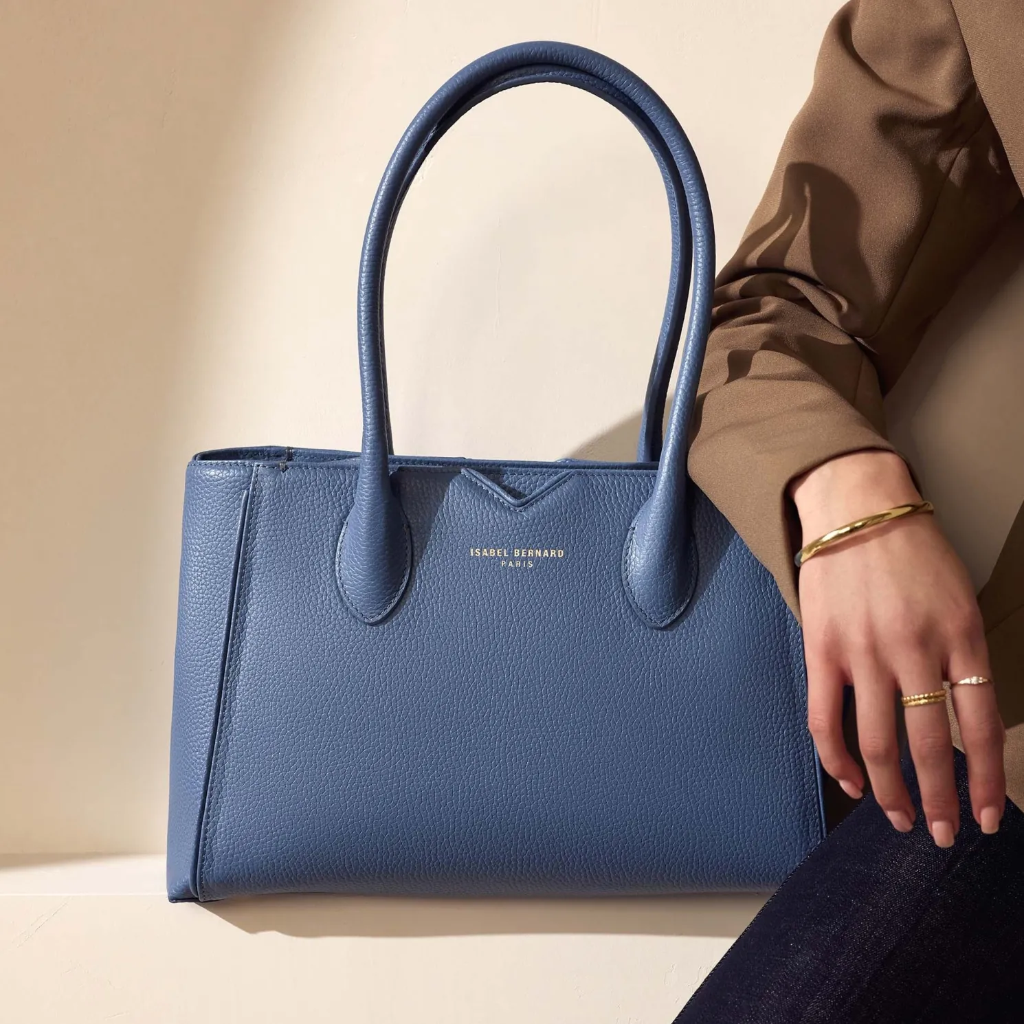 Honoré Cloe Midi blauwe leren handtas van kalfsleer