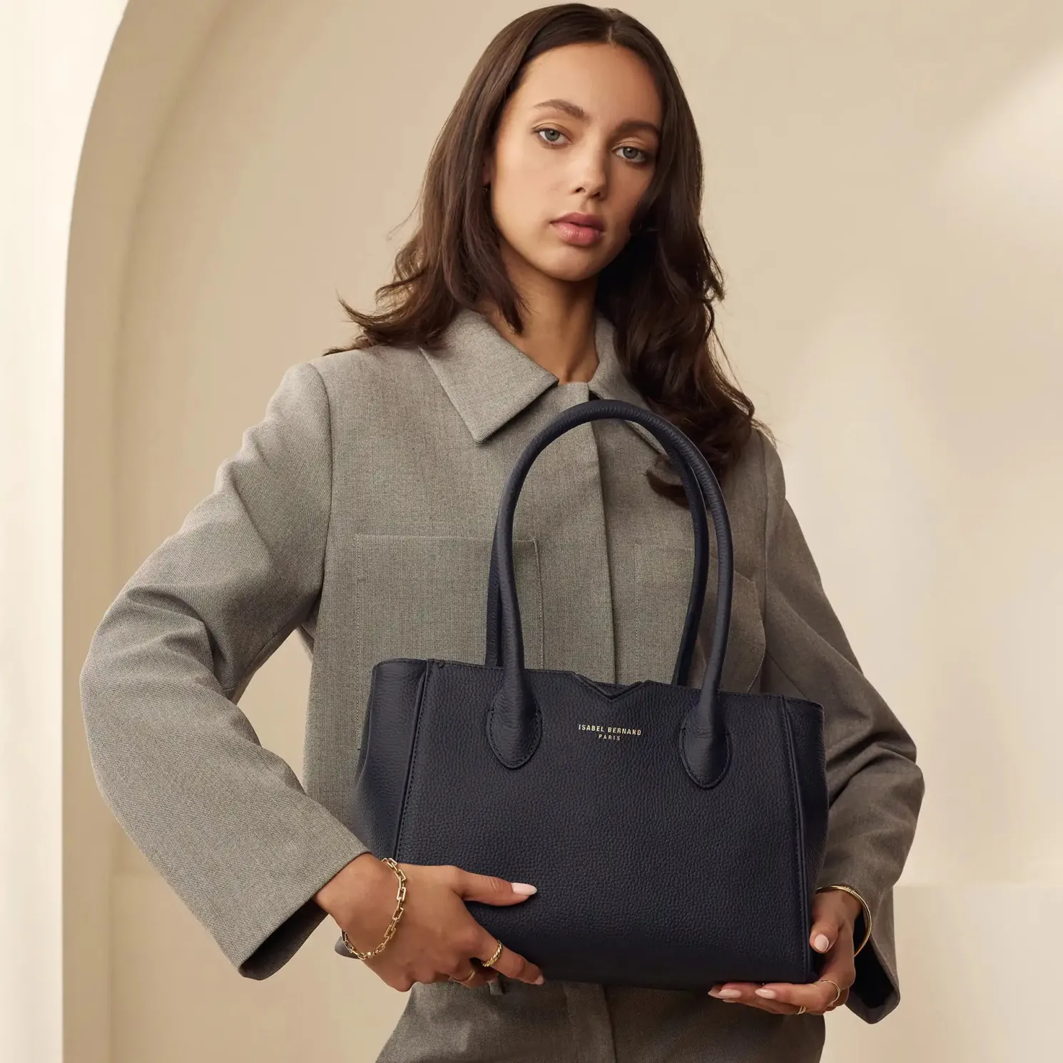 Honoré Cloe Midi blauwe leren handtas van kalfsleer