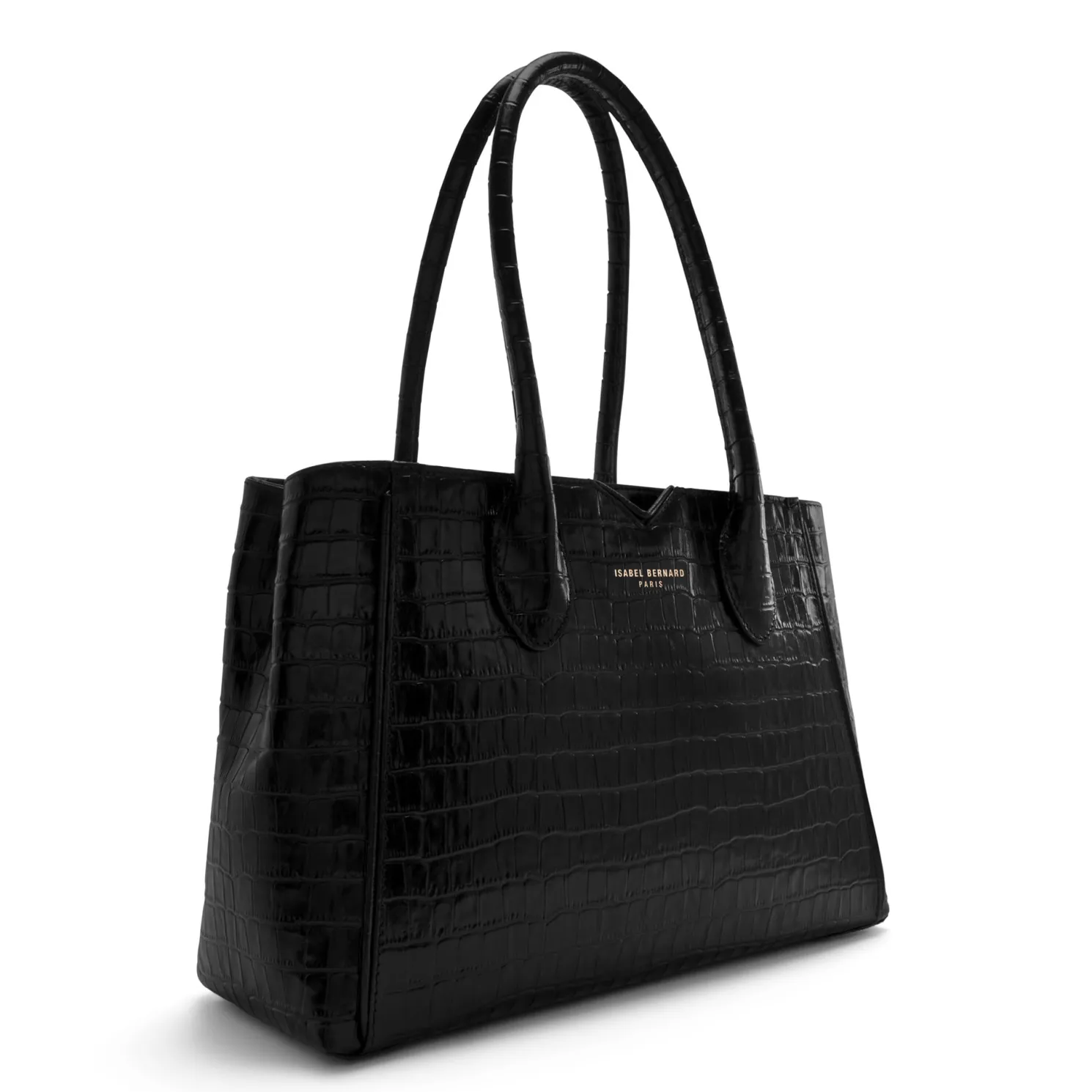 Honoré Cloe Midi croco zwarte leren handtas van kalfsleer