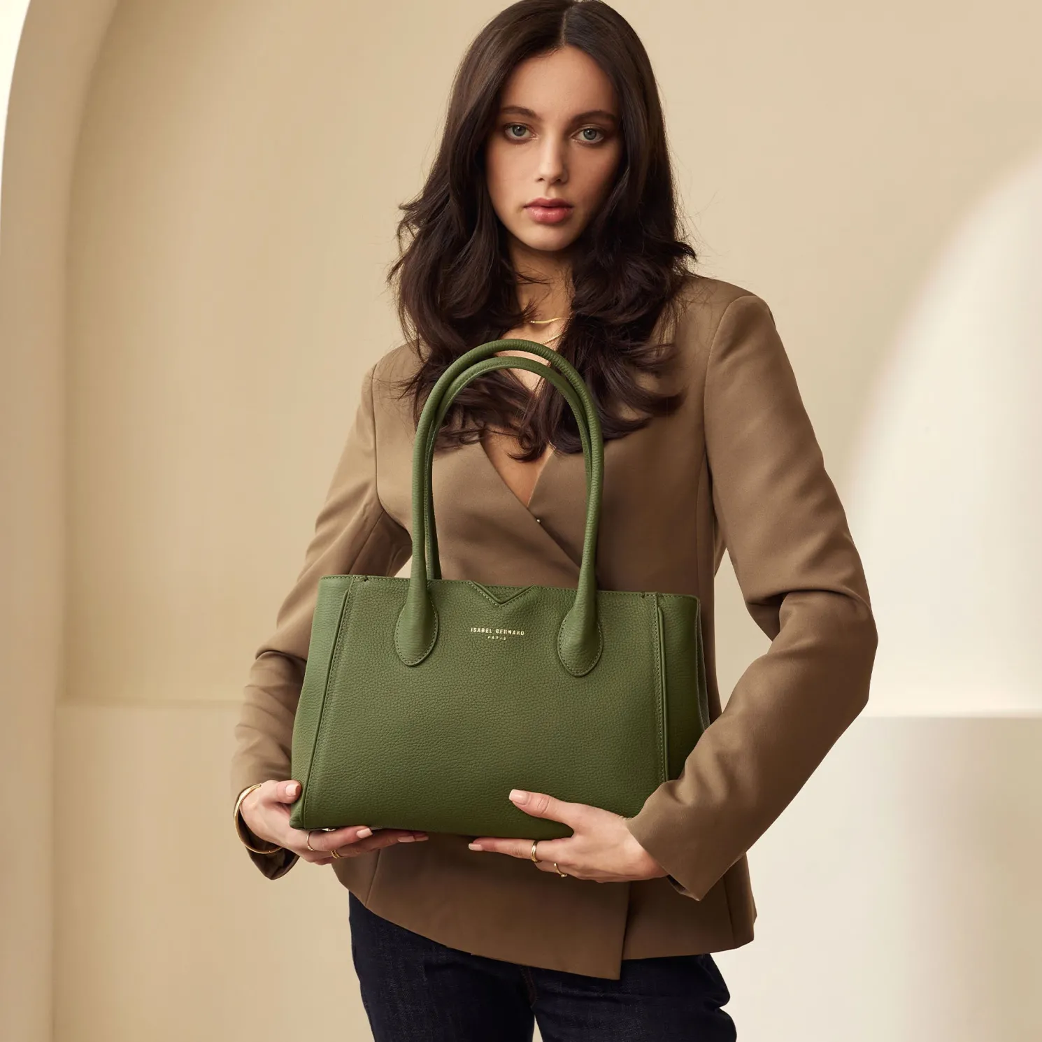 Honoré Cloe Midi groene leren handtas van kalfsleer