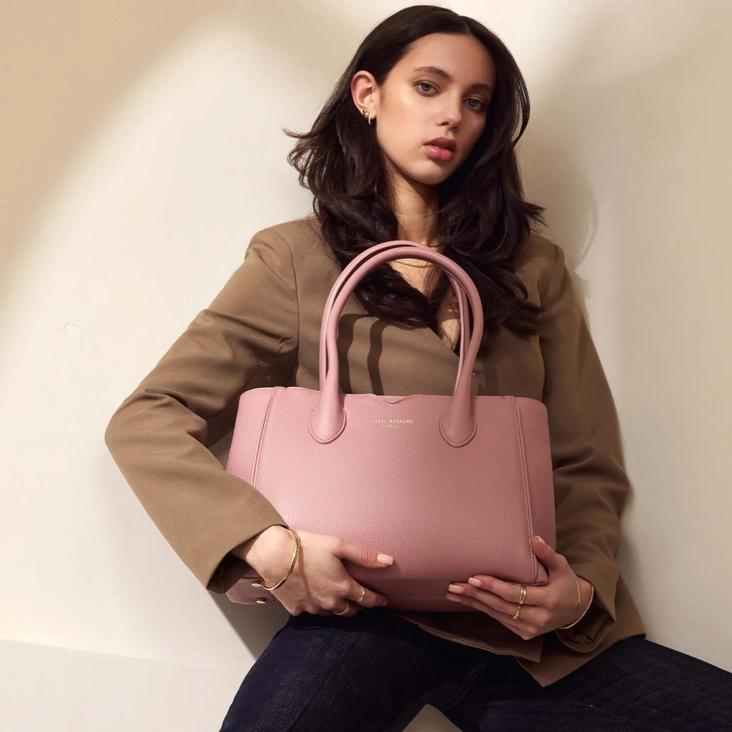 Honoré Cloe Midi roze leren handtas van kalfsleer