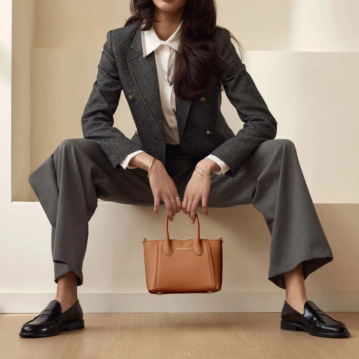 Honoré Cloe Mini camel leren handtas van kalfsleer