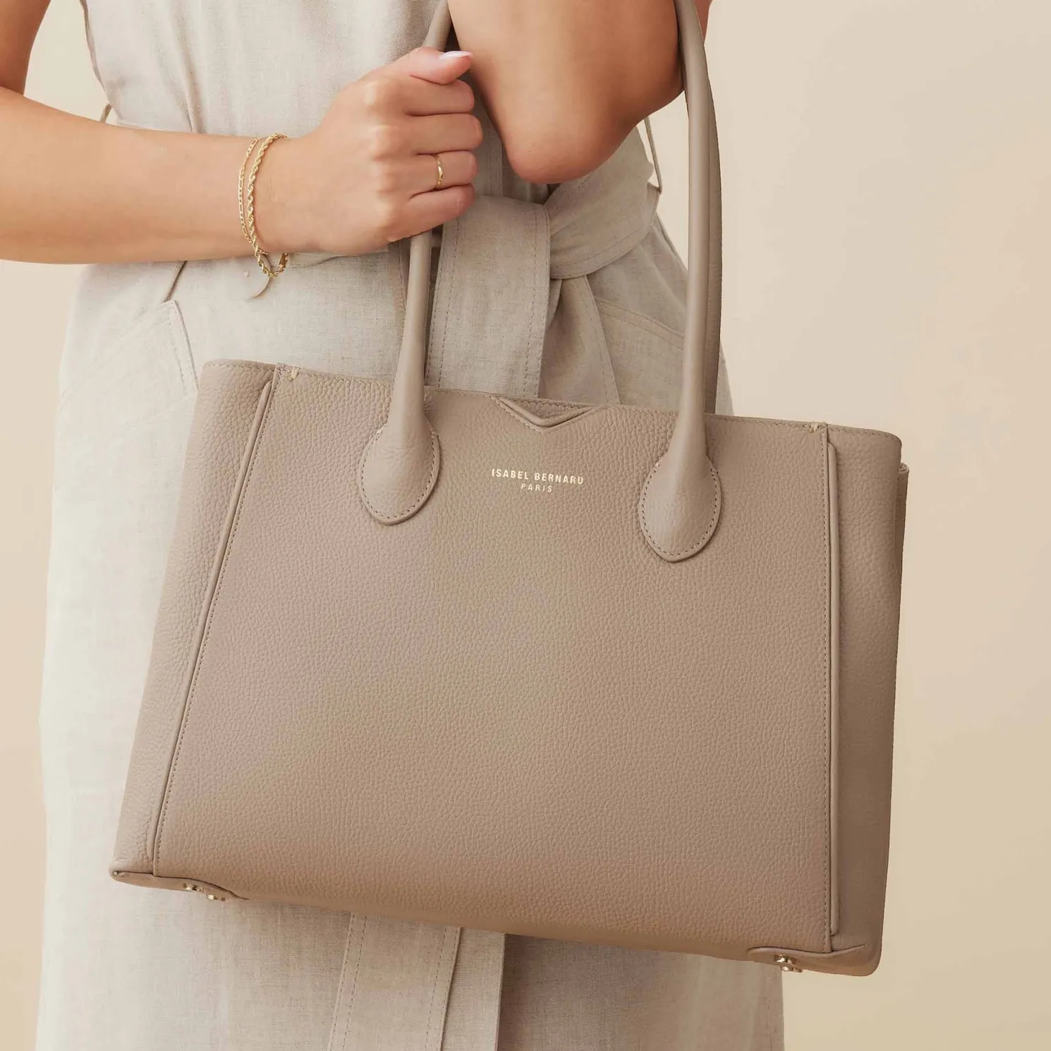 Honoré Cloe taupe leren handtas van kalfsleer