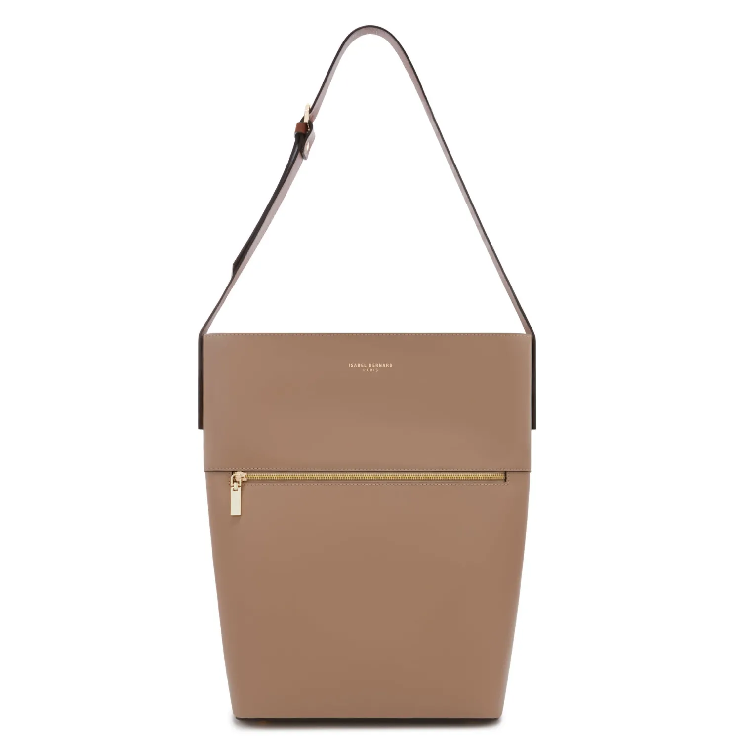 Honoré Flora taupe leren schoudertas van kalfsleer met laptopvak