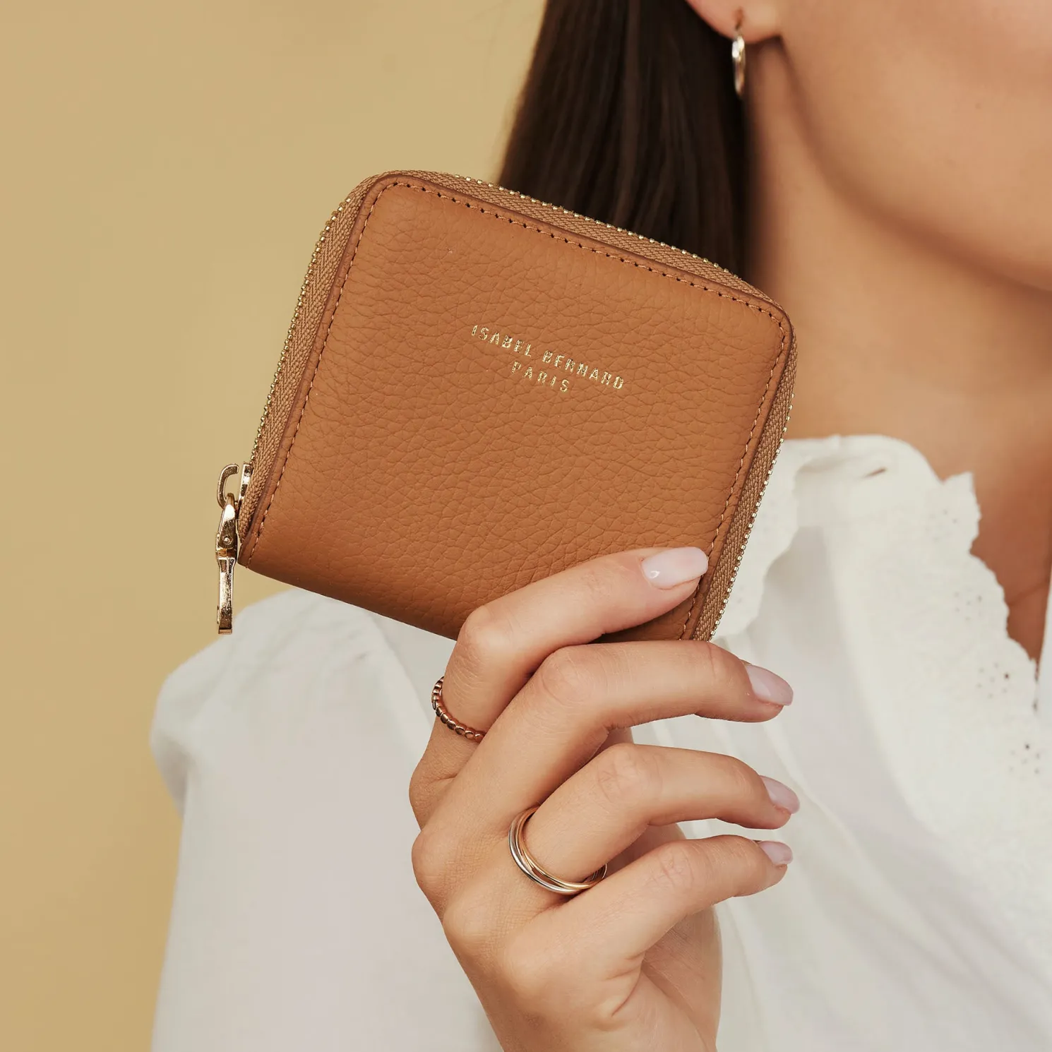 Honoré Jules camel leren ritsportemonnee van kalfsleer