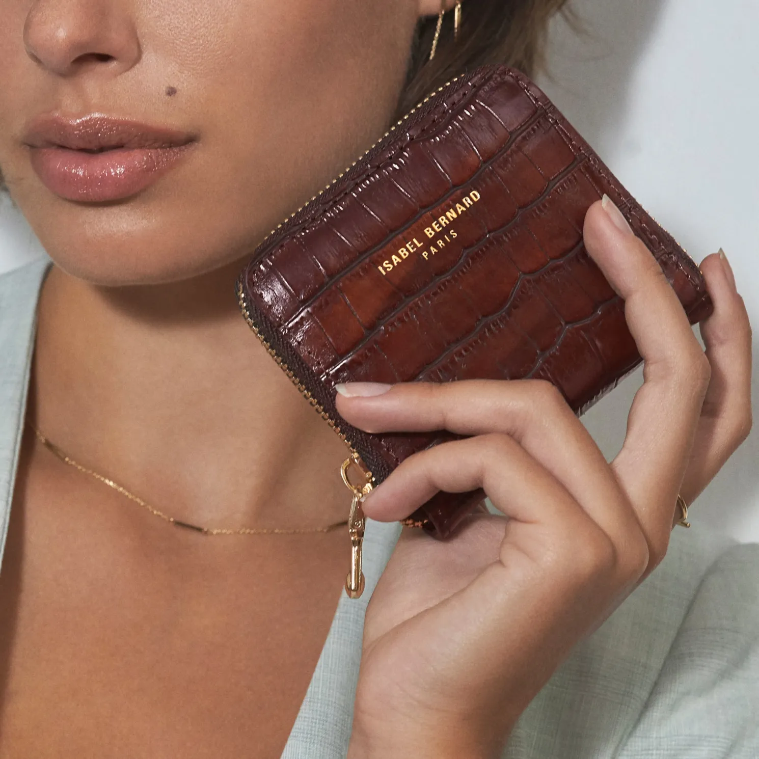 Honoré Jules croco bruine leren ritsportemonnee van kalfsleer