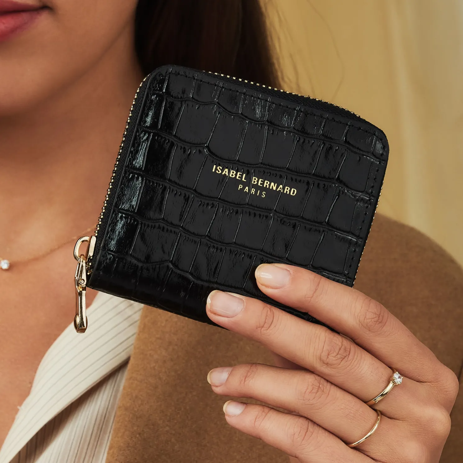 Honoré Jules croco zwarte leren ritsportemonnee van kalfsleer