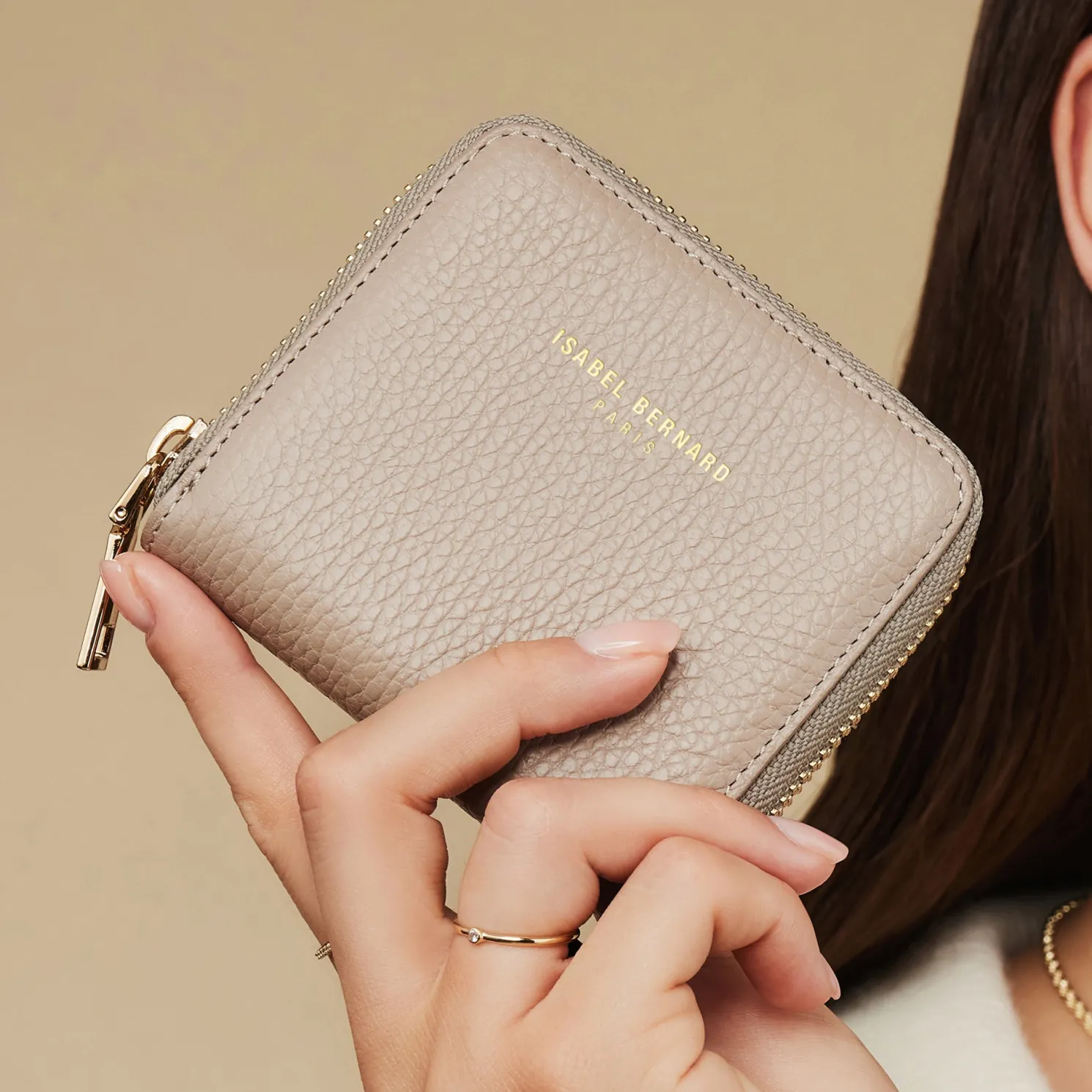 Honoré Jules taupe leren ritsportemonnee van kalfsleer