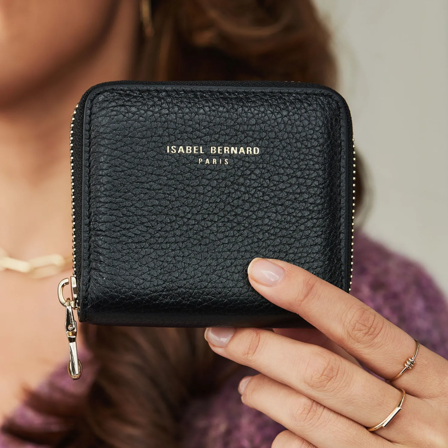 Honoré Jules zwarte leren ritsportemonnee van kalfsleer