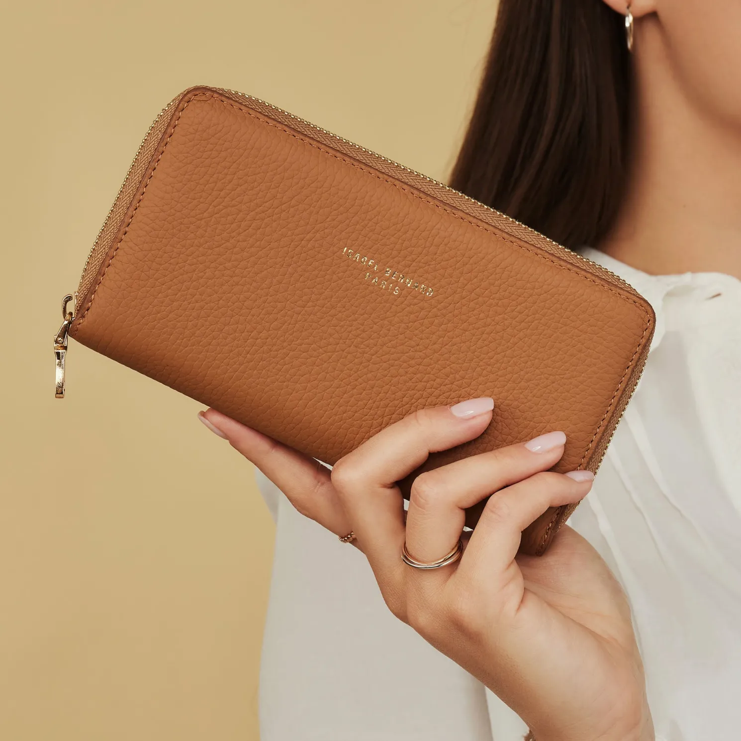 Honoré Léa camel leren ritsportemonnee van kalfsleer