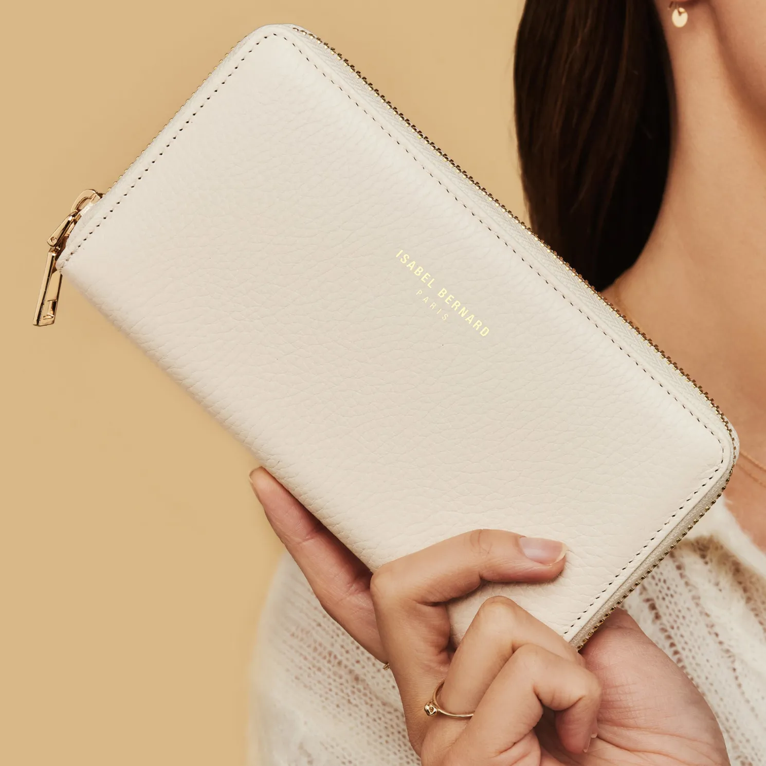 Honoré Léa crème leren ritsportemonnee van kalfsleer