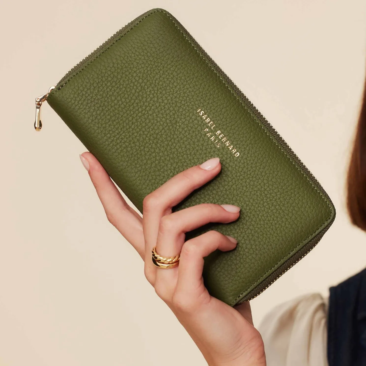 Honoré Léa groene leren ritsportemonnee van kalfsleer