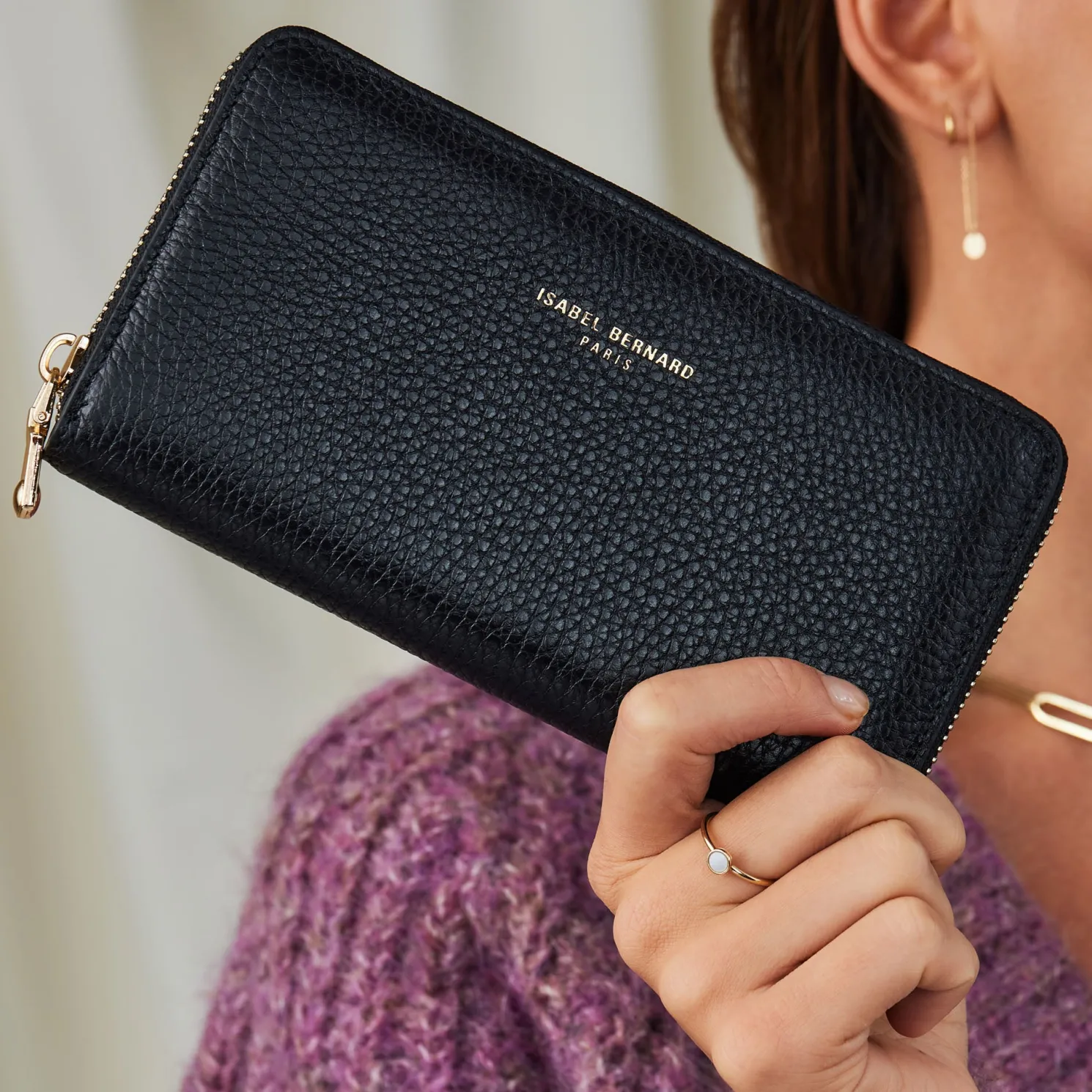 Honoré Léa zwarte leren ritsportemonnee van kalfsleer