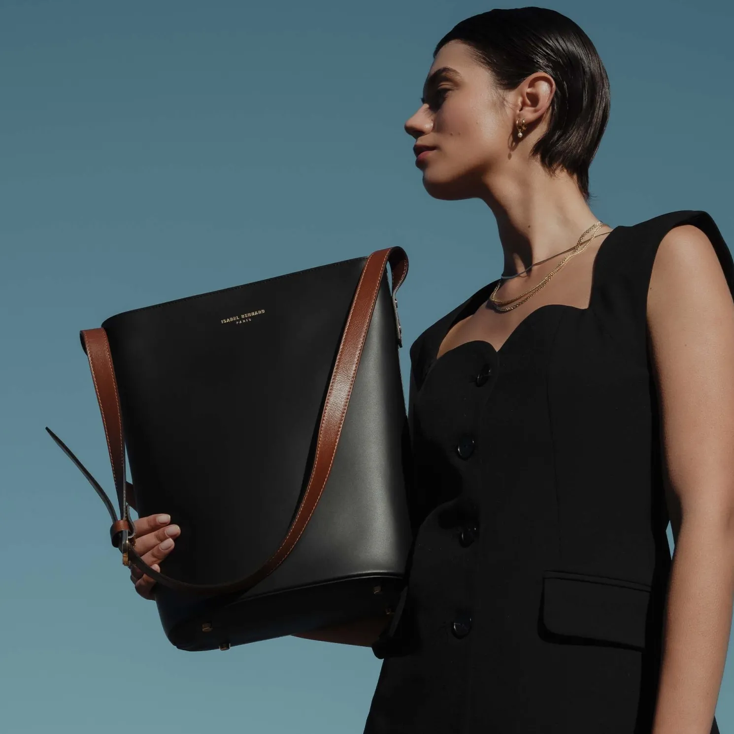 Honoré Lora zwarte leren schoudertas van kalfsleer met laptopvak