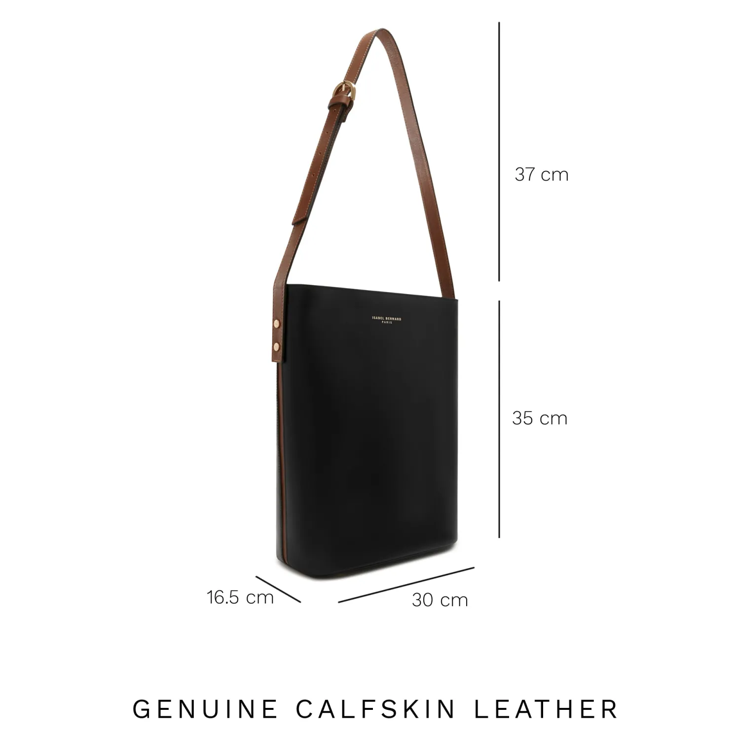 Honoré Lora zwarte leren schoudertas van kalfsleer met laptopvak