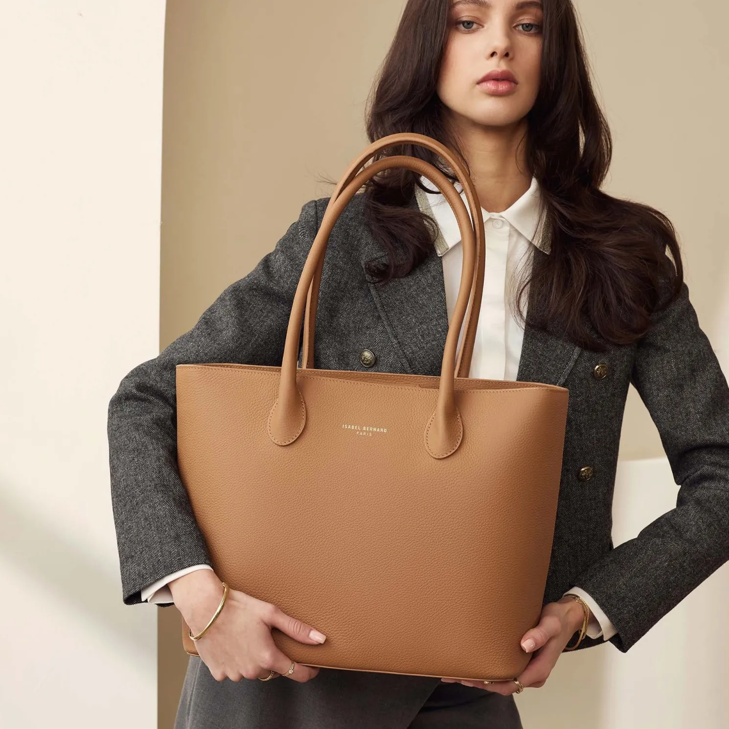 Honoré Lysanne camel leren shopper van kalfsleer