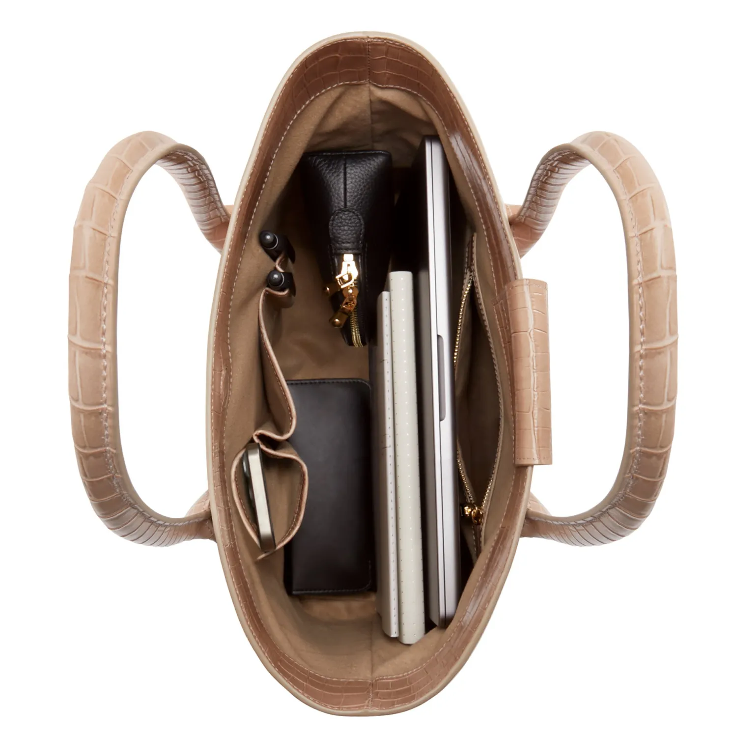 Honoré Lysanne croco beige leren shopper van kalfsleer