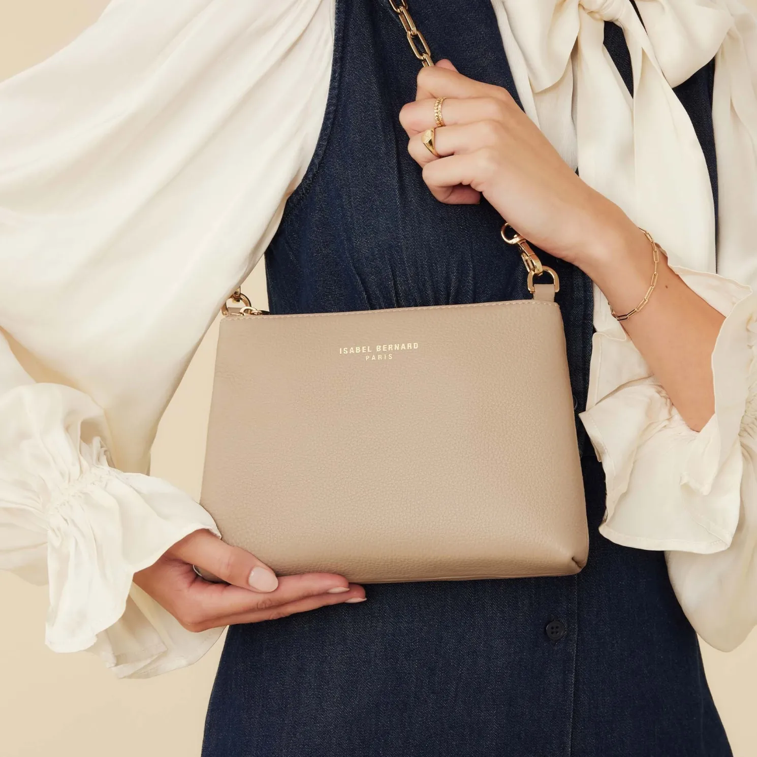 Honoré Misra taupe leren schoudertas van kalfsleer