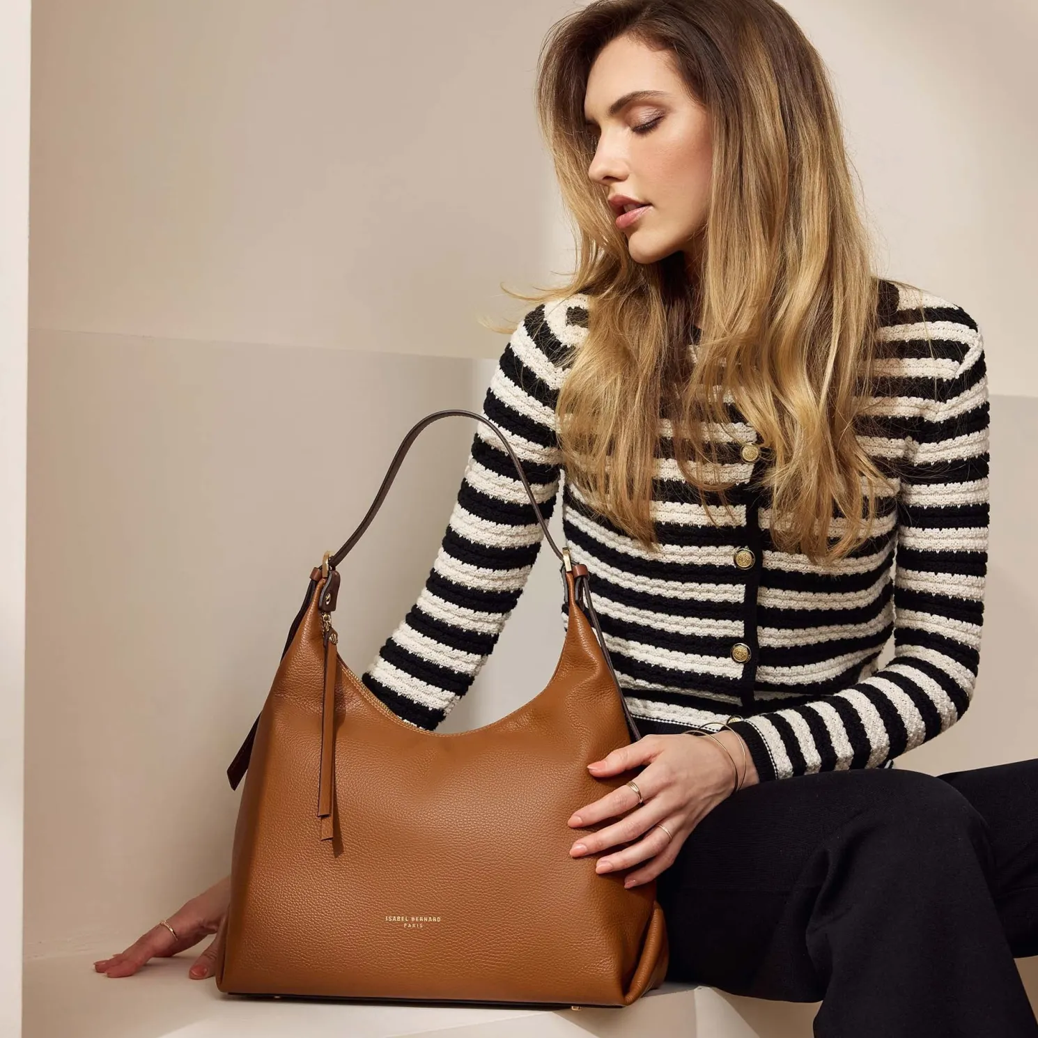 Honoré Muriel cognac leren schoudertas van kalfsleer