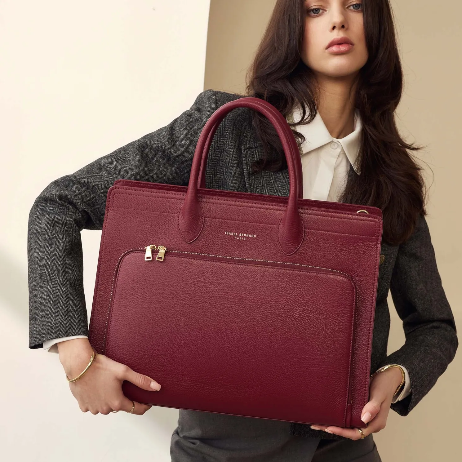 Honoré Nadine bordeaux leren handtas van kalfsleer met laptopvak