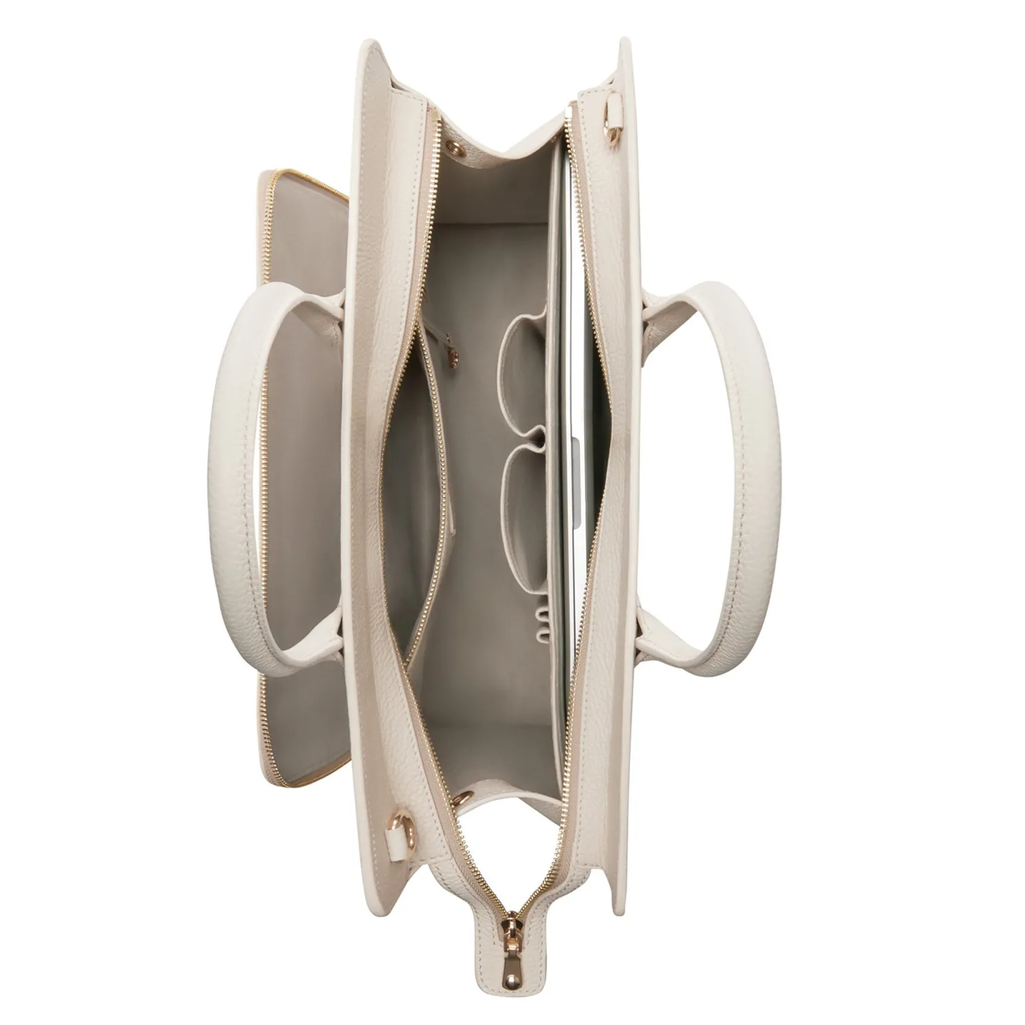 Honoré Nadine crème leren handtas van kalfsleer met laptopvak