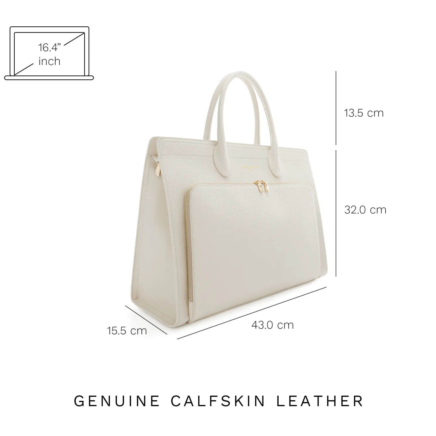 Honoré Nadine crème leren handtas van kalfsleer met laptopvak