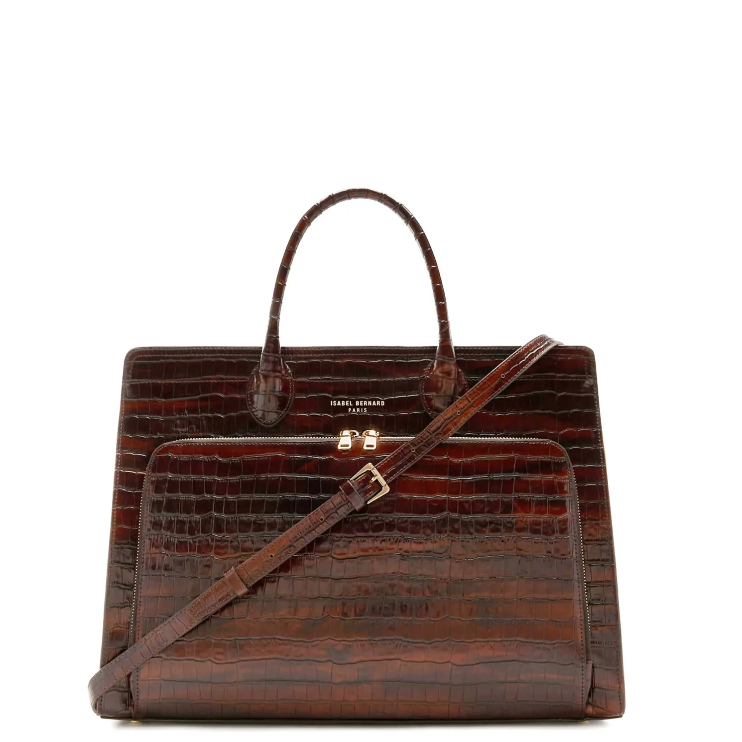 Honoré Nadine croco bruine leren handtas van kalfsleer met laptopvak