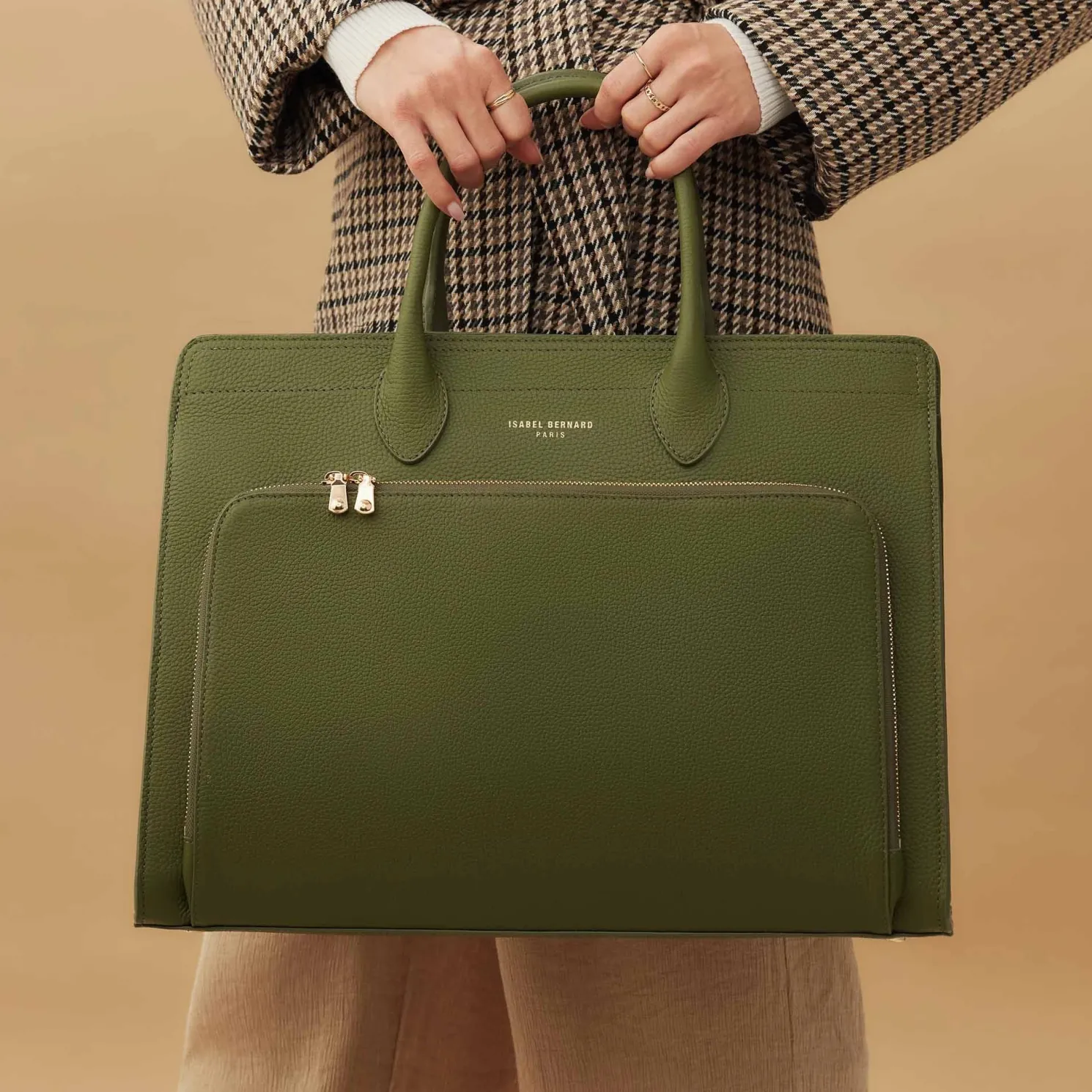 Honoré Nadine groene leren handtas van kalfsleer met 16.4 inch laptopvak