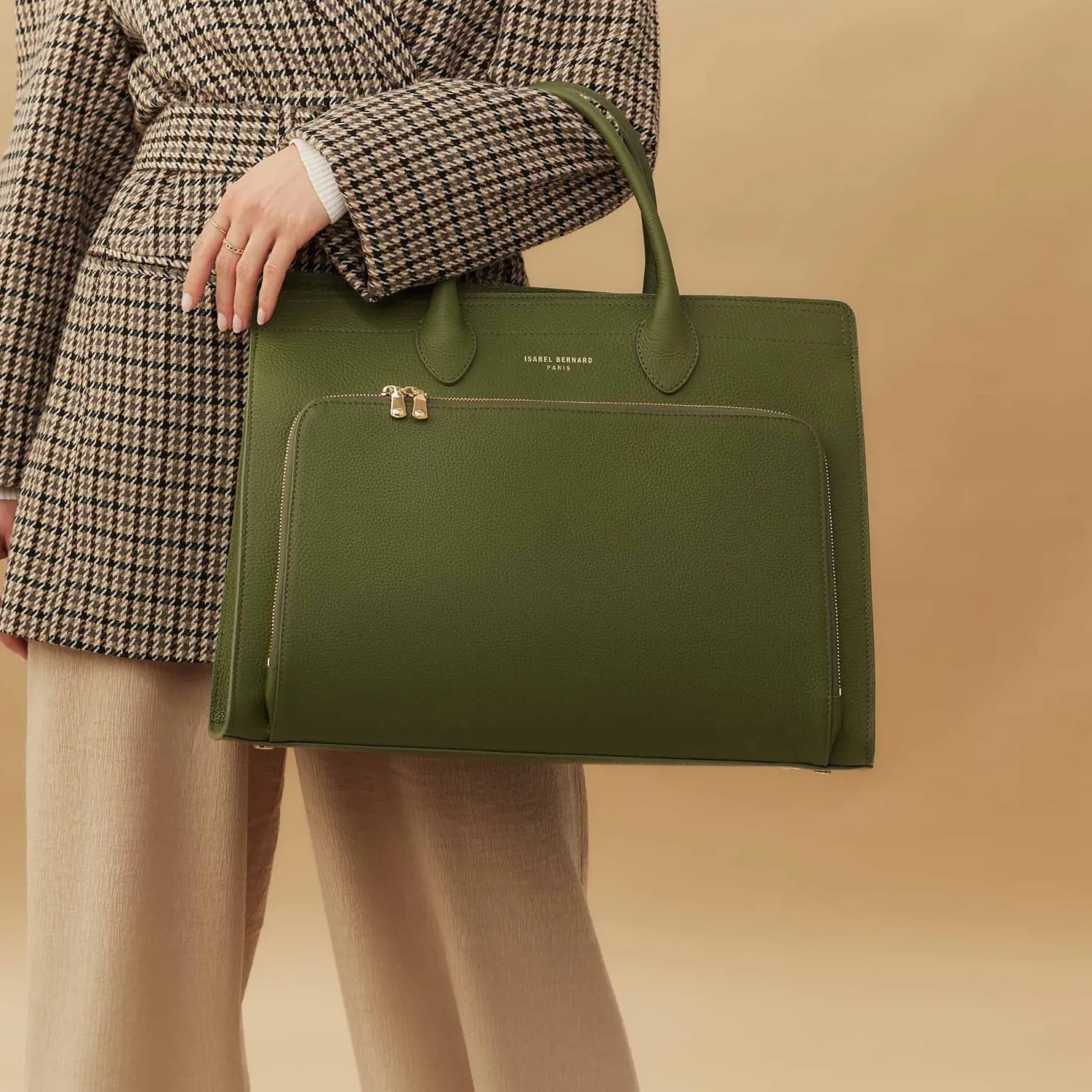 Honoré Nadine groene leren handtas van kalfsleer met 16.4 inch laptopvak