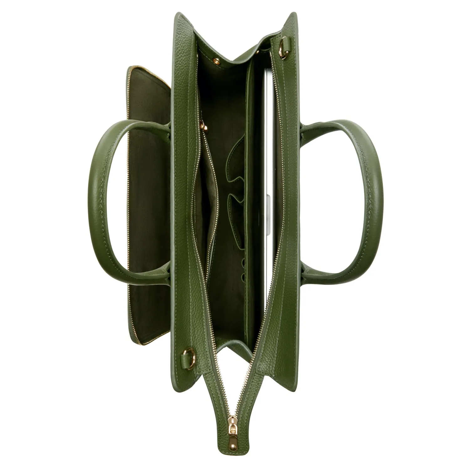 Honoré Nadine groene leren handtas van kalfsleer met 16.4 inch laptopvak