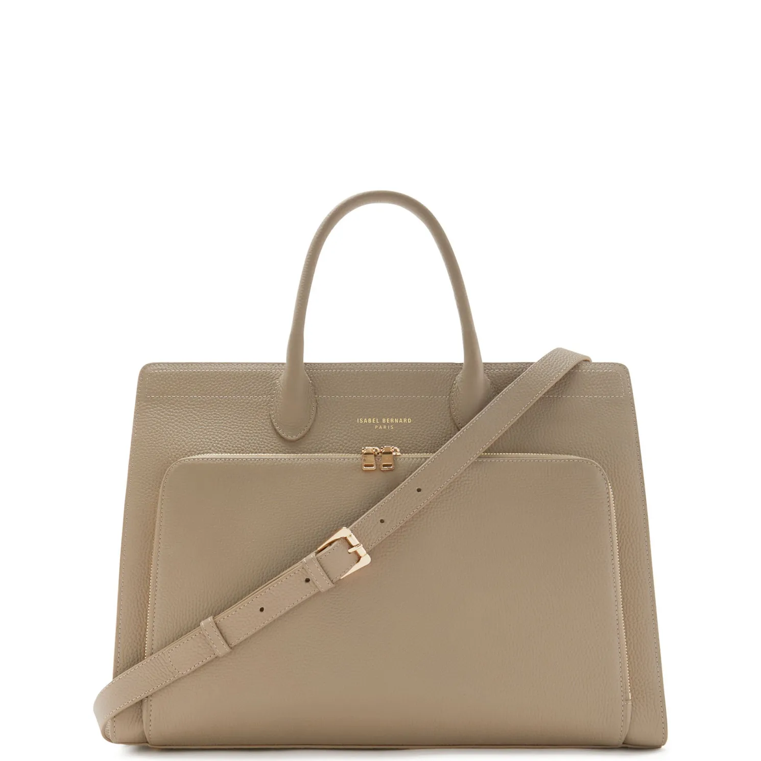 Honoré Nadine taupe leren handtas van kalfsleer met laptopvak