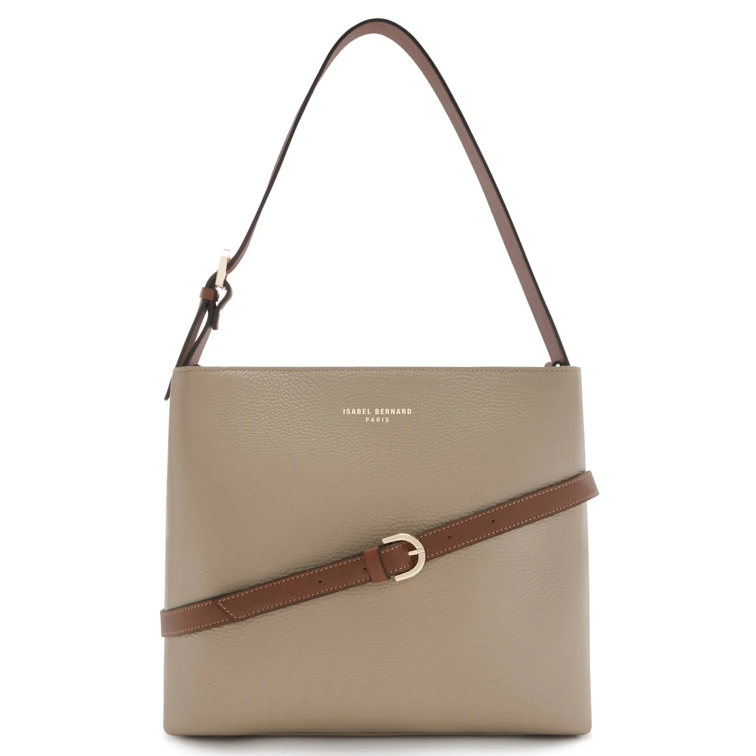 Honoré Adriane Midi taupe leren schoudertas van kalfsleer