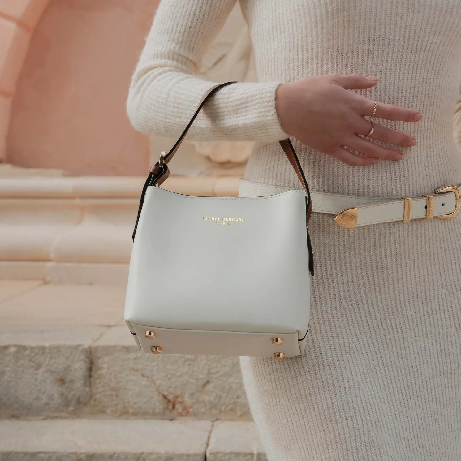 Honoré Adriane Mini witte leren handtas van kalfsleer