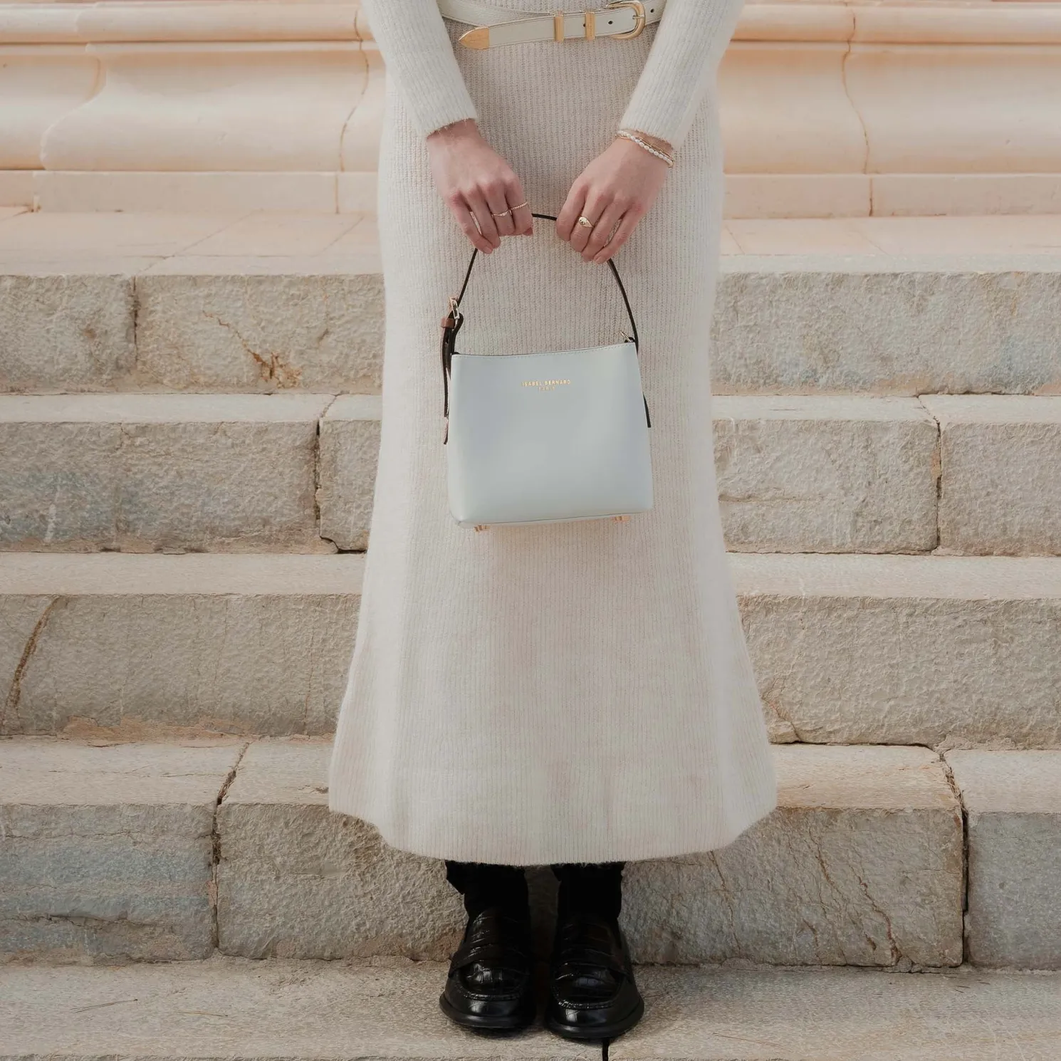 Honoré Adriane Mini witte leren handtas van kalfsleer